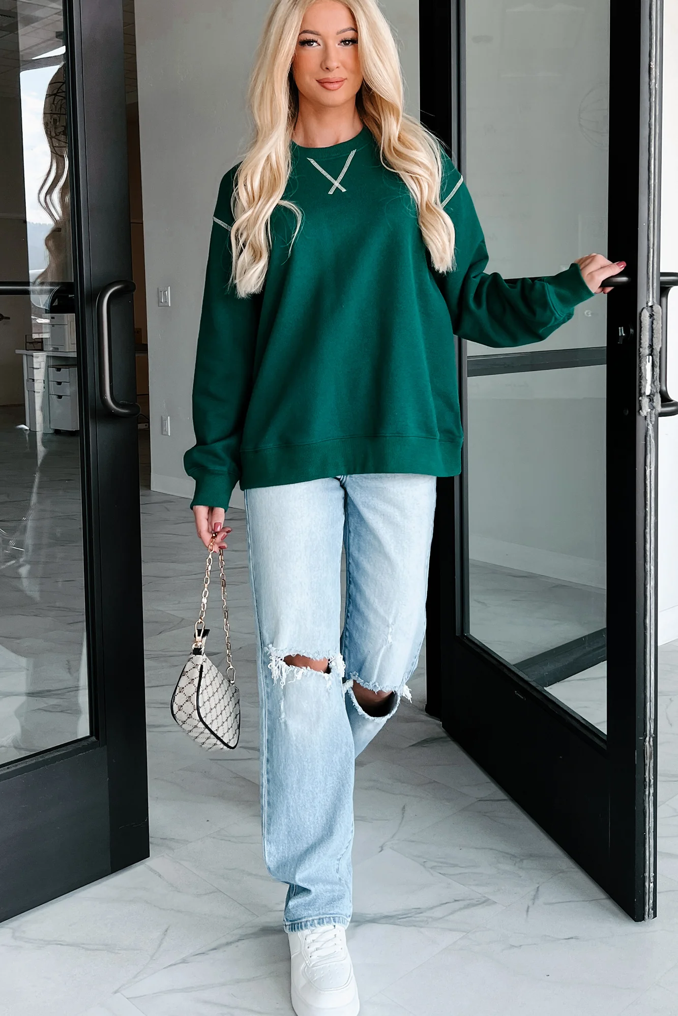 Pressing Pause Oversized Crewneck Sweatshirt (Hunter Green) - Image 7