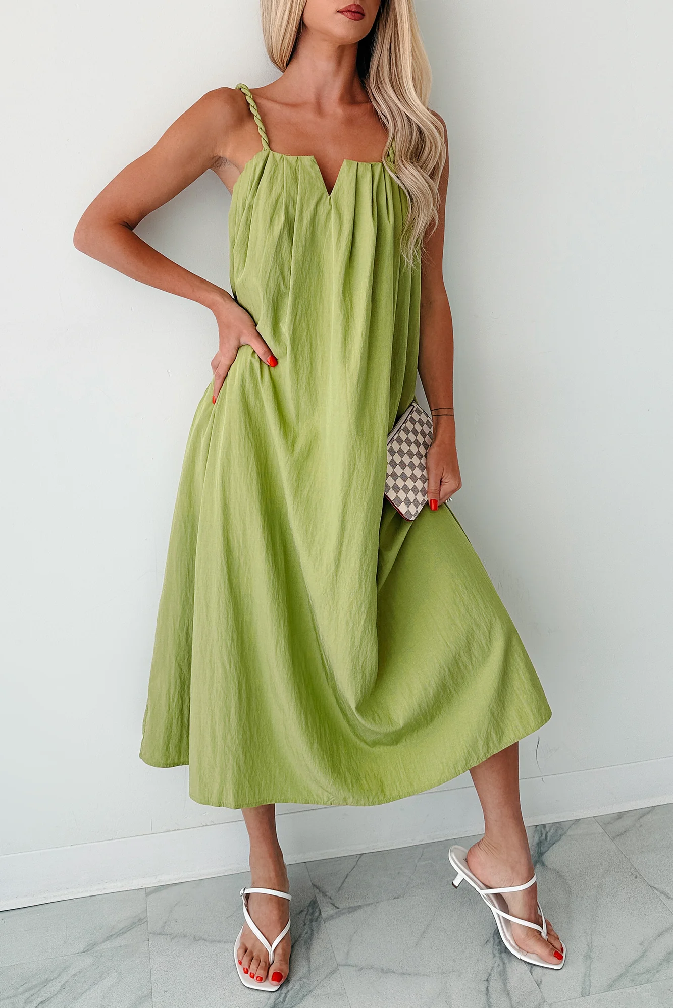 Pretend It’s Paris Sleeveless Midi Dress (Sage) - Image 3