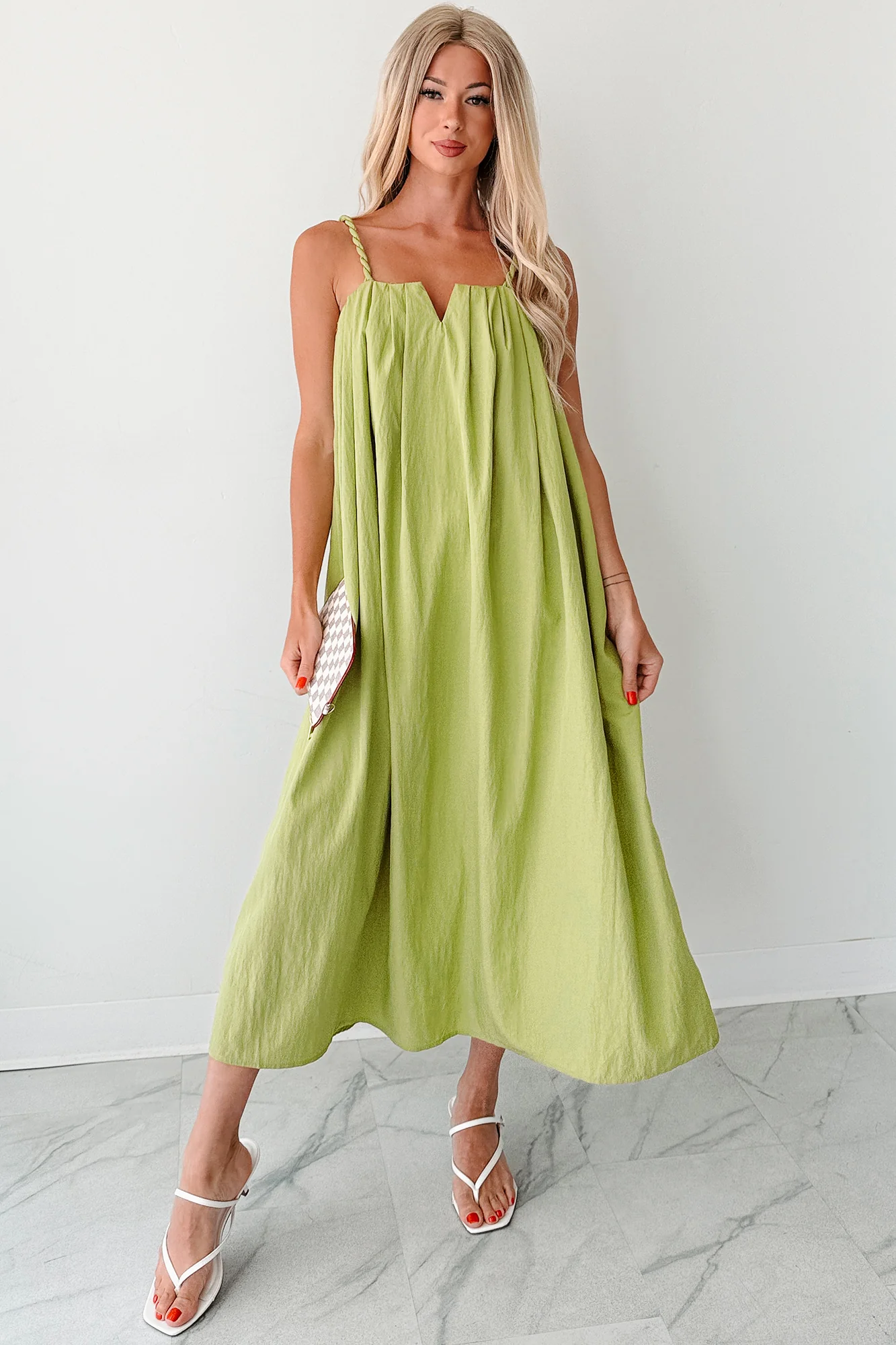 Pretend It’s Paris Sleeveless Midi Dress (Sage) - Image 5