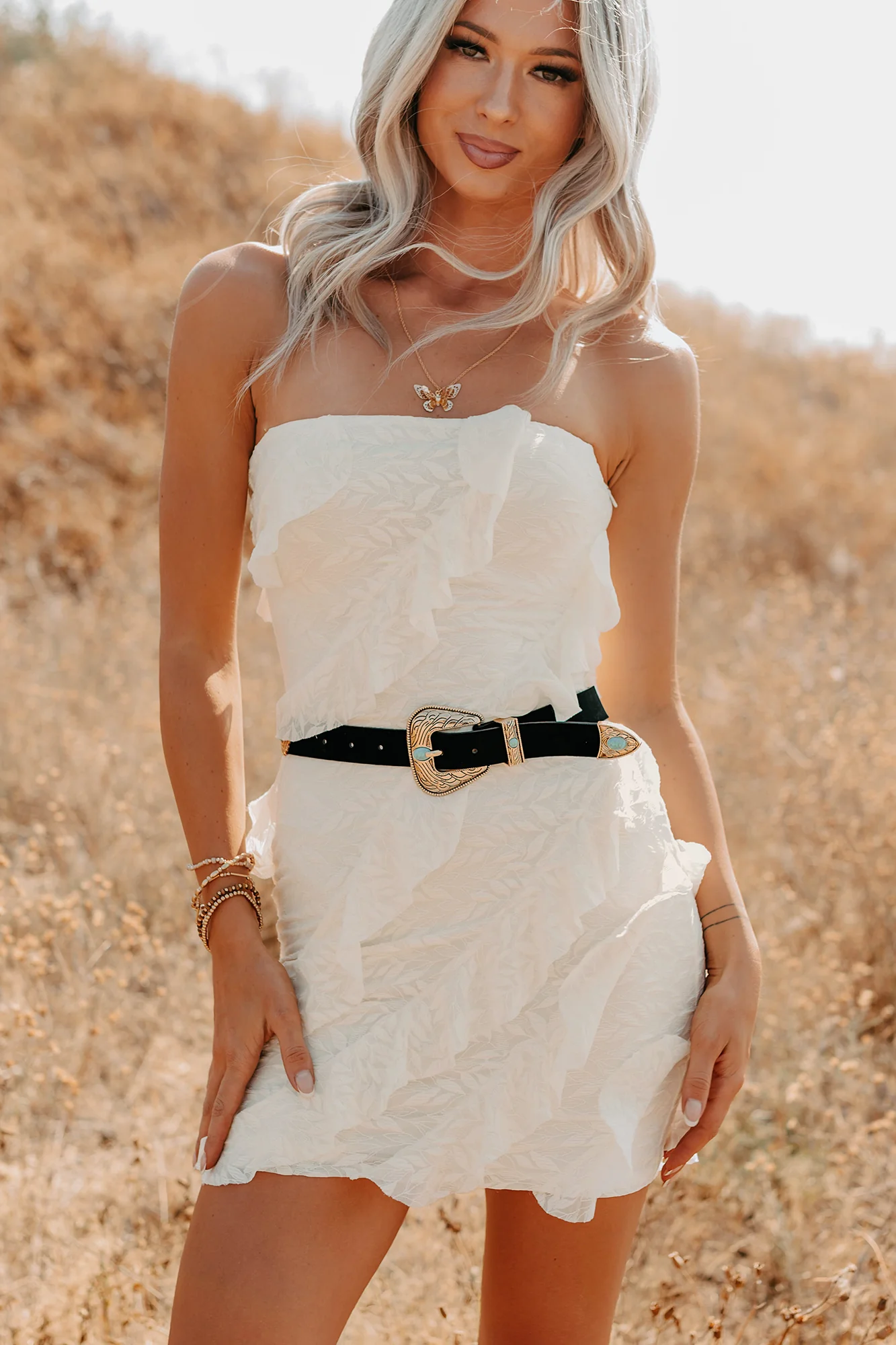 Prettiest Little Thing Strapless Ruffle Mini Dress (Off White) - Image 10