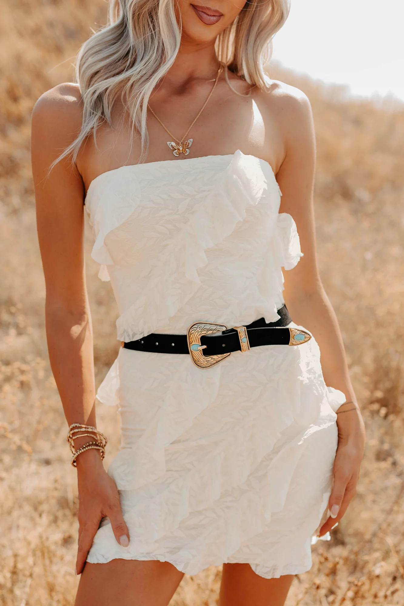 Prettiest Little Thing Strapless Ruffle Mini Dress (Off White) - Image 5