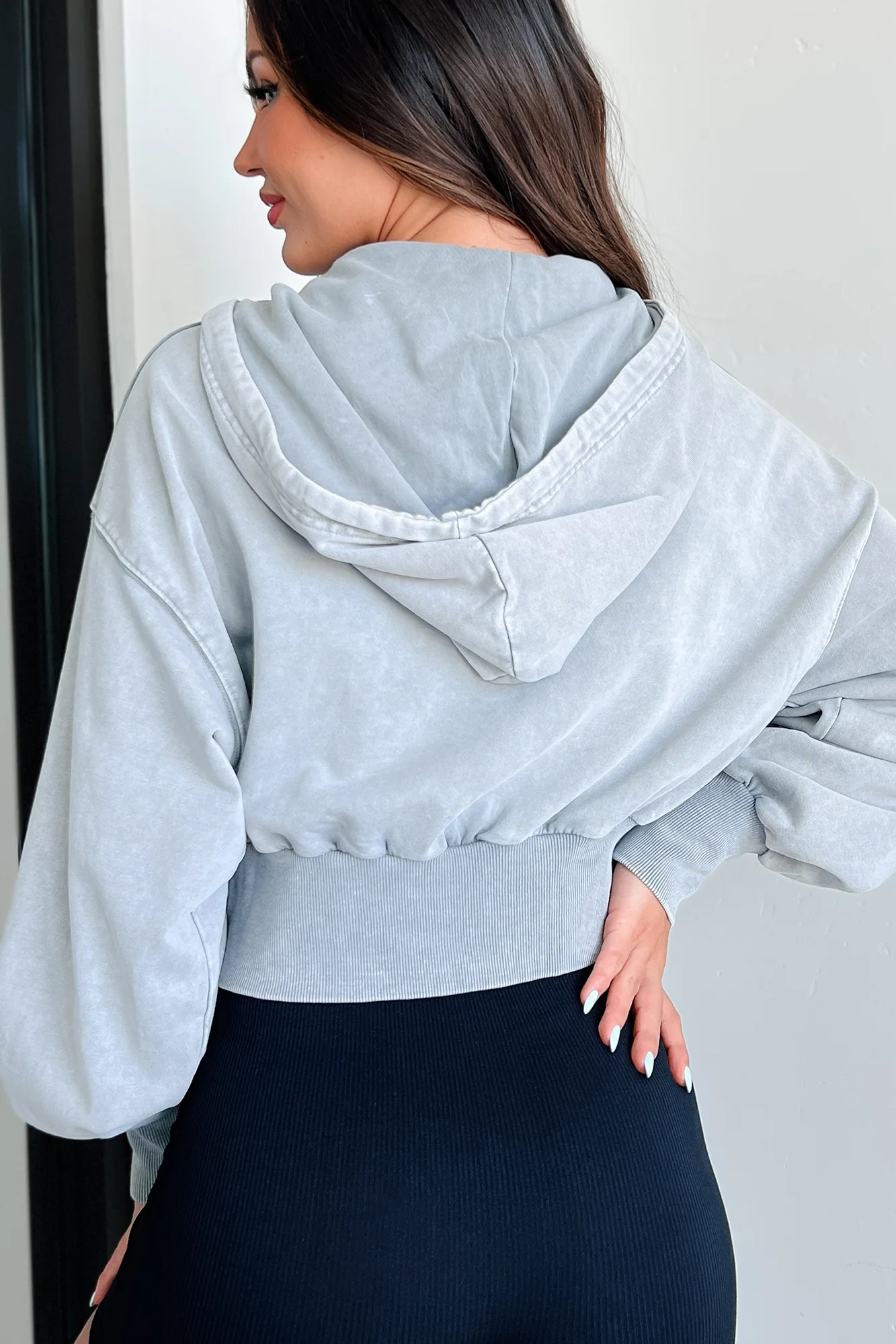 Pretty Chill Mineral Wash Zip-Up Hoodie (Grey) - Image 4
