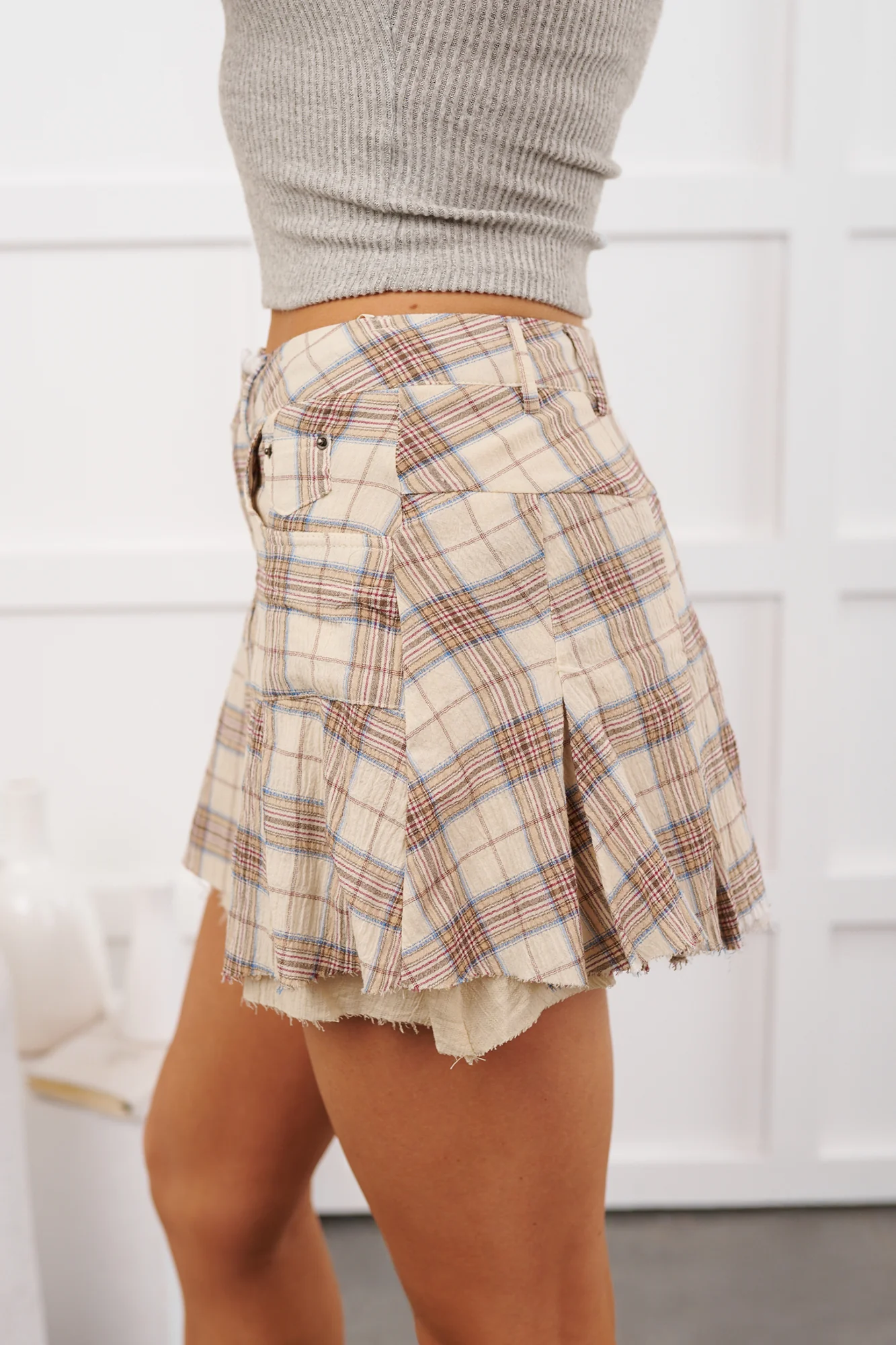 Pretty Feelings Plaid Mini Skirt (Cream) - Image 5