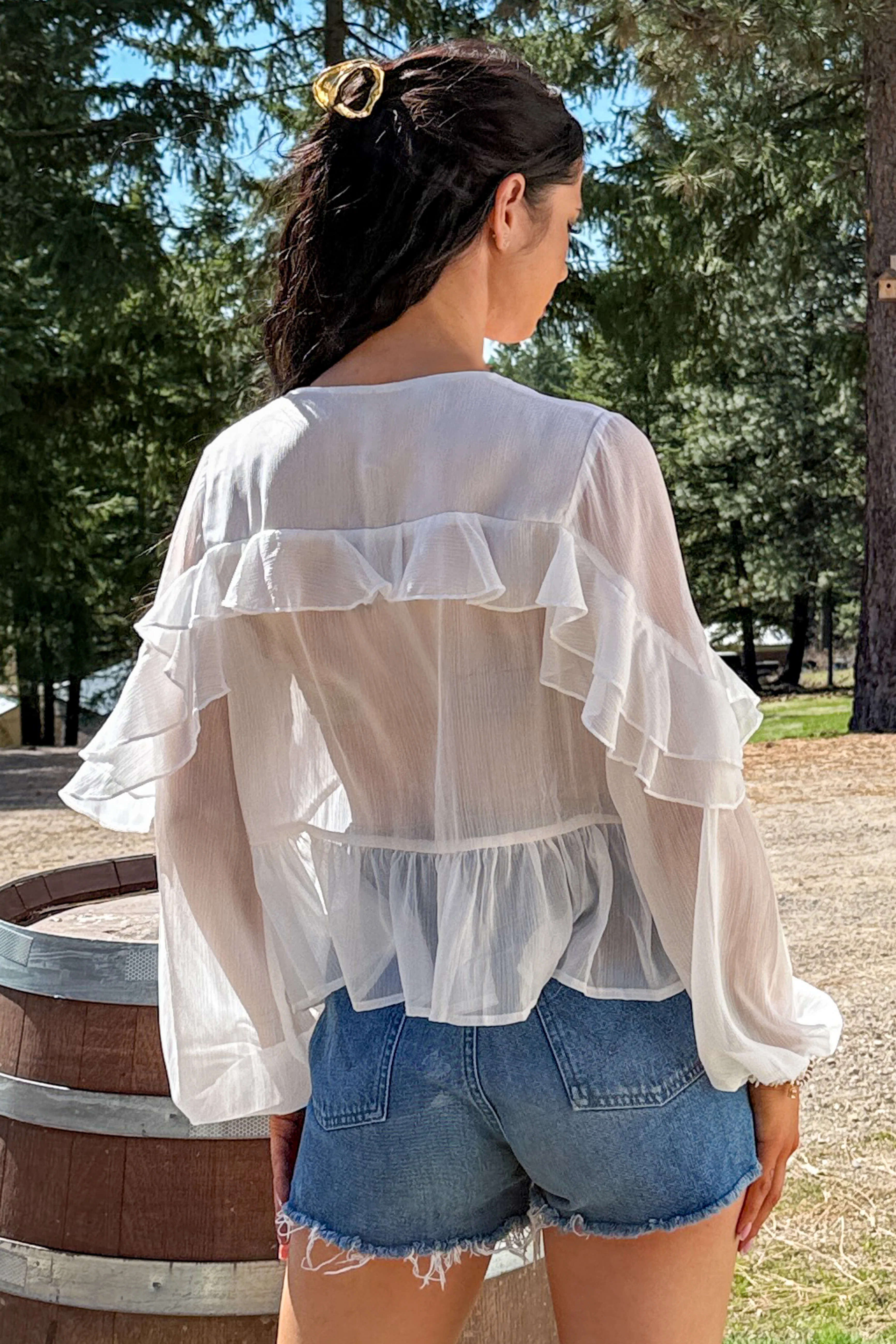 Pretty Mischief Pintuck Open Tie Front Peplum Blouse (Ivory) - Image 5