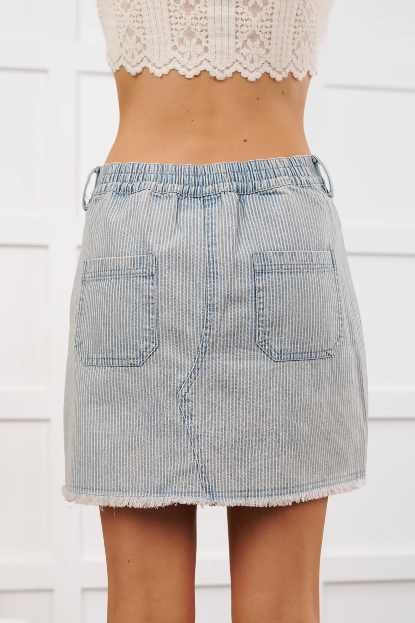 Pretty Priority Striped Denim Mini Skirt (Light) - Image 6