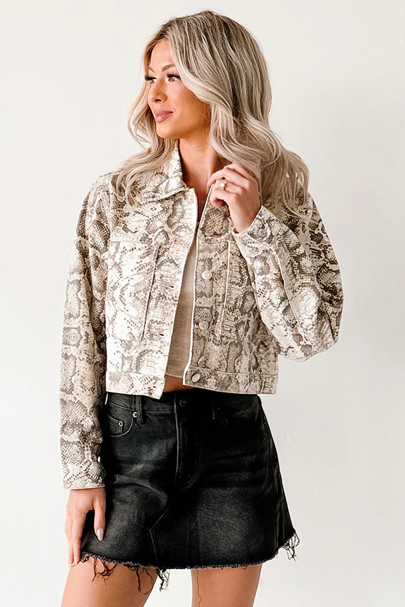Prime Times Denim Snake Print Jacket (Taupe) - Image 3