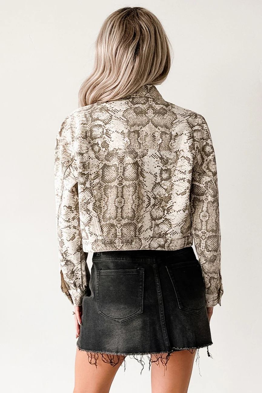 Prime Times Denim Snake Print Jacket (Taupe) - Image 5