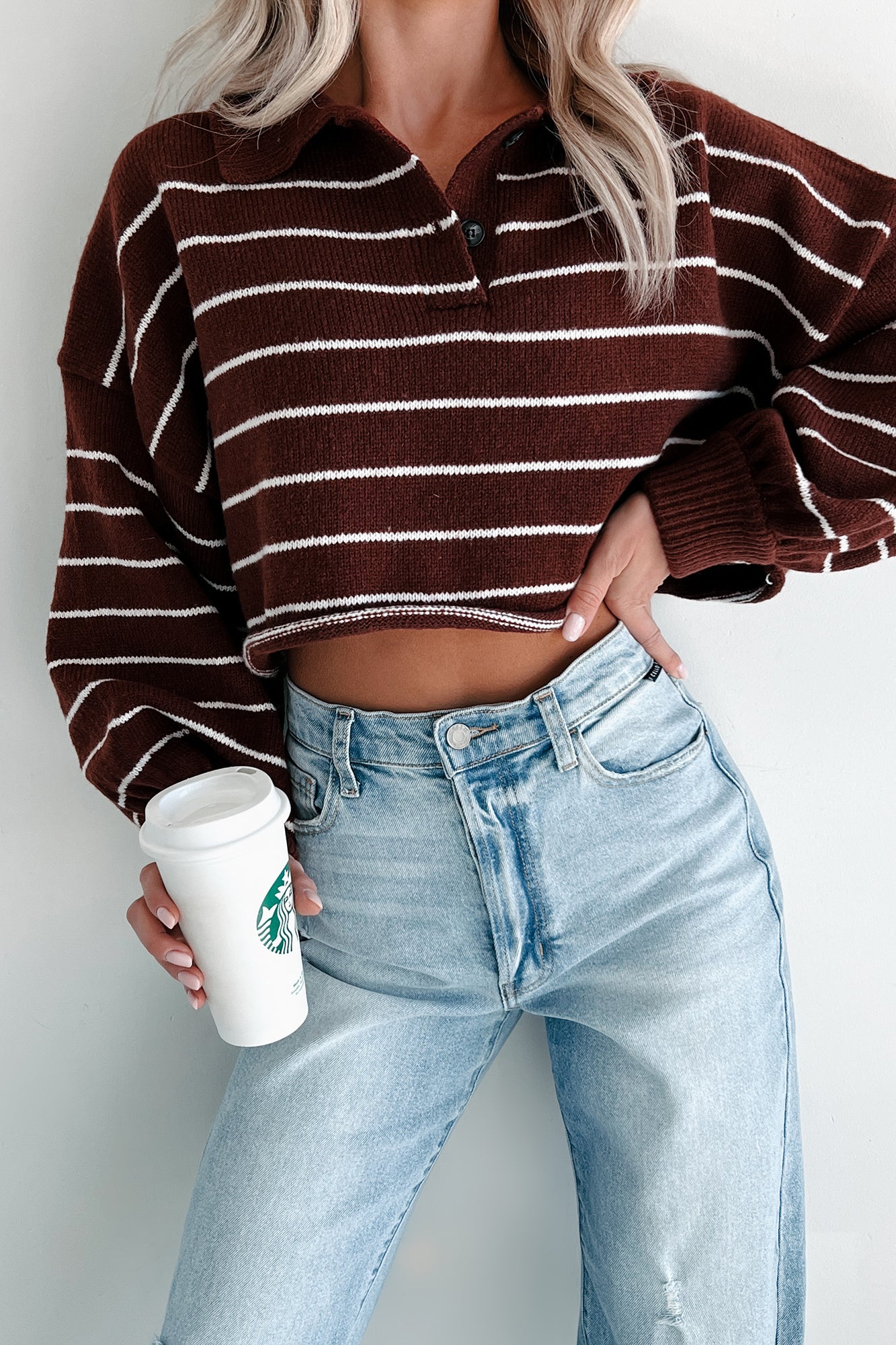 Prioritizing My Peace Collared Stripe Sweater (Dark Cherry) - Image 3