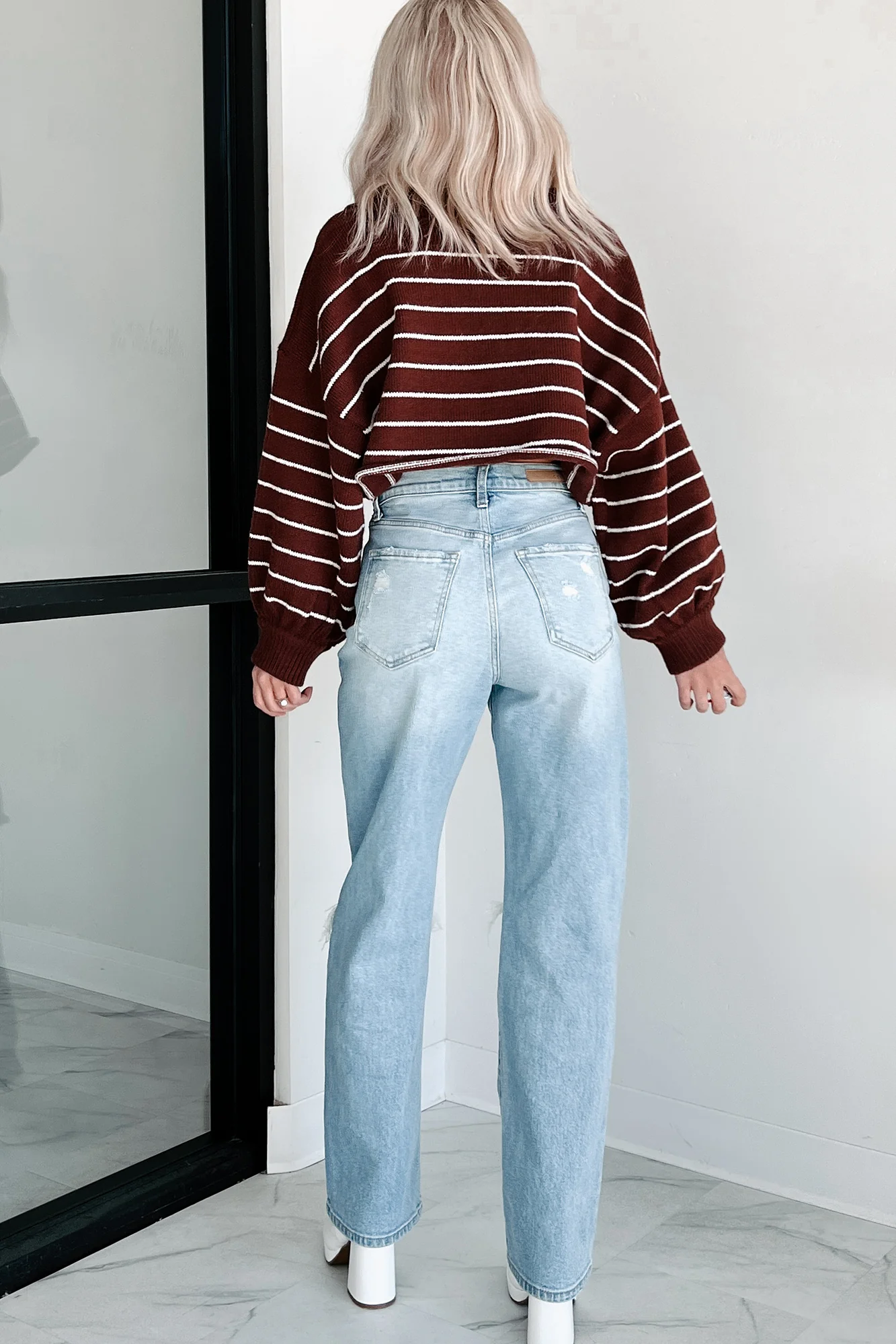 Prioritizing My Peace Collared Stripe Sweater (Dark Cherry) - Image 4