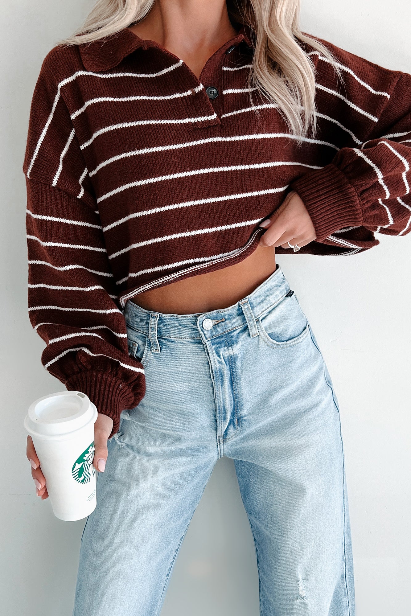 Prioritizing My Peace Collared Stripe Sweater (Dark Cherry) - Image 5