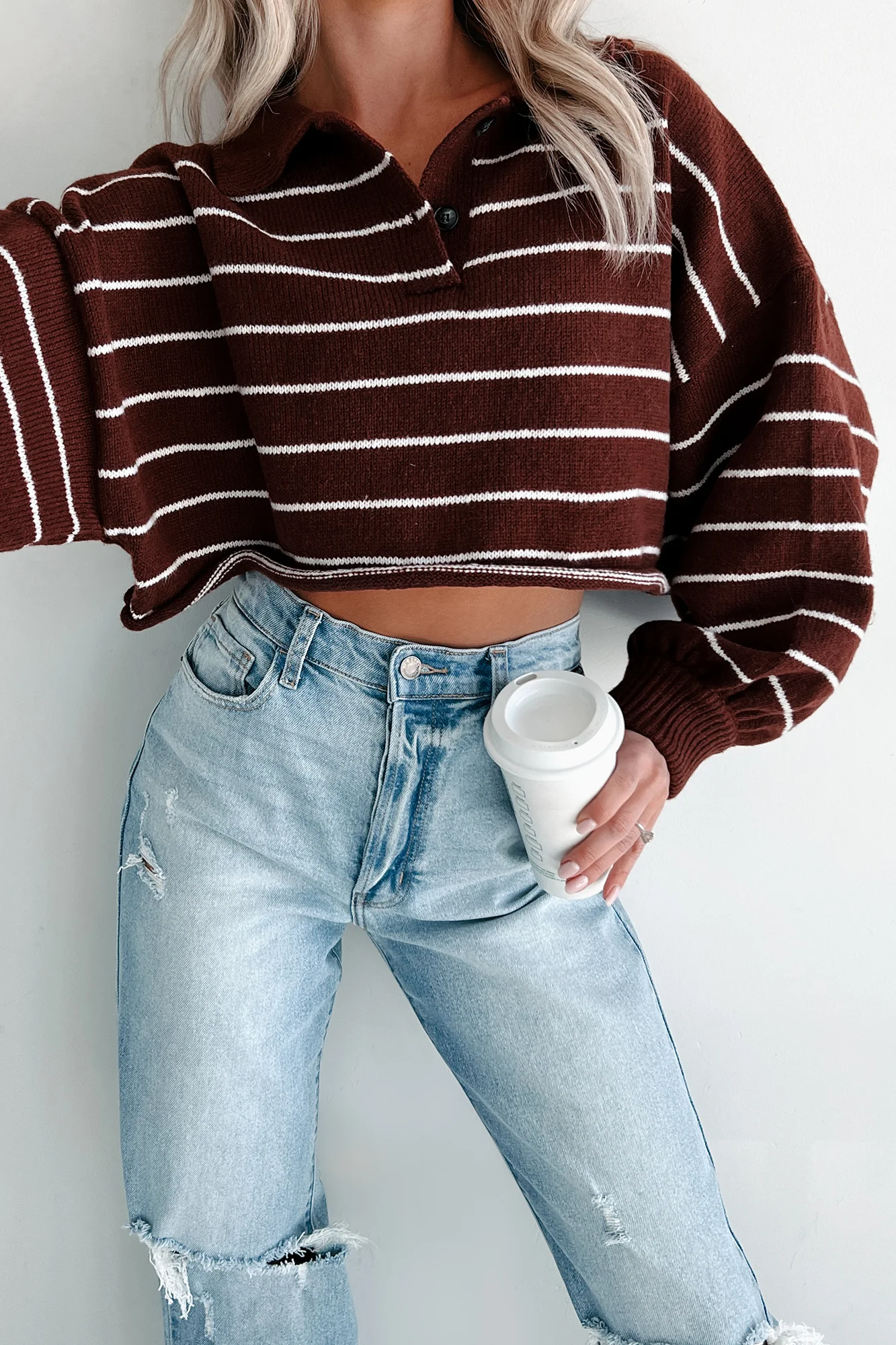 Prioritizing My Peace Collared Stripe Sweater (Dark Cherry) - Image 7