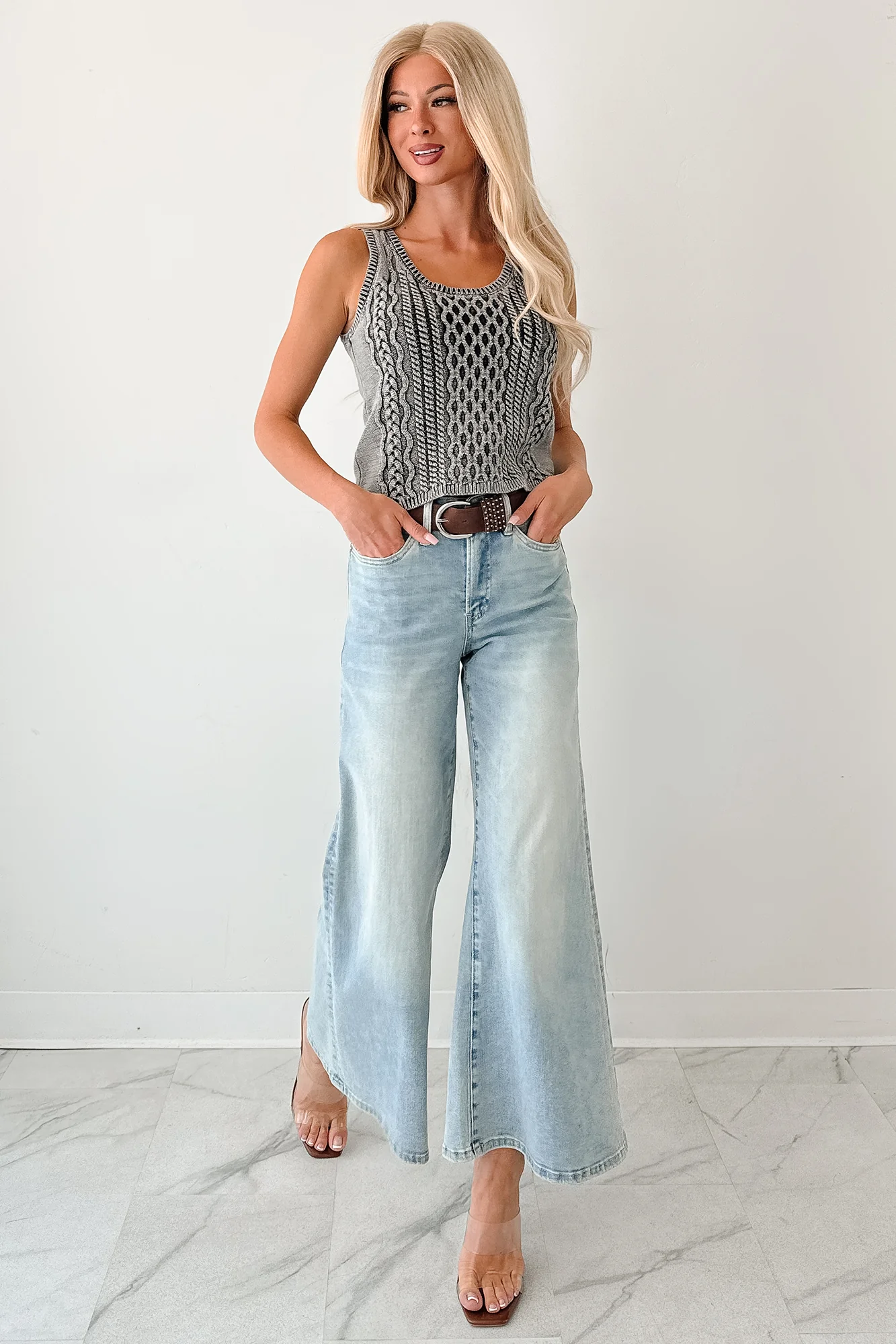 Prioritizing Peace Sleeveless Cable Knit Top (Black) - Image 5