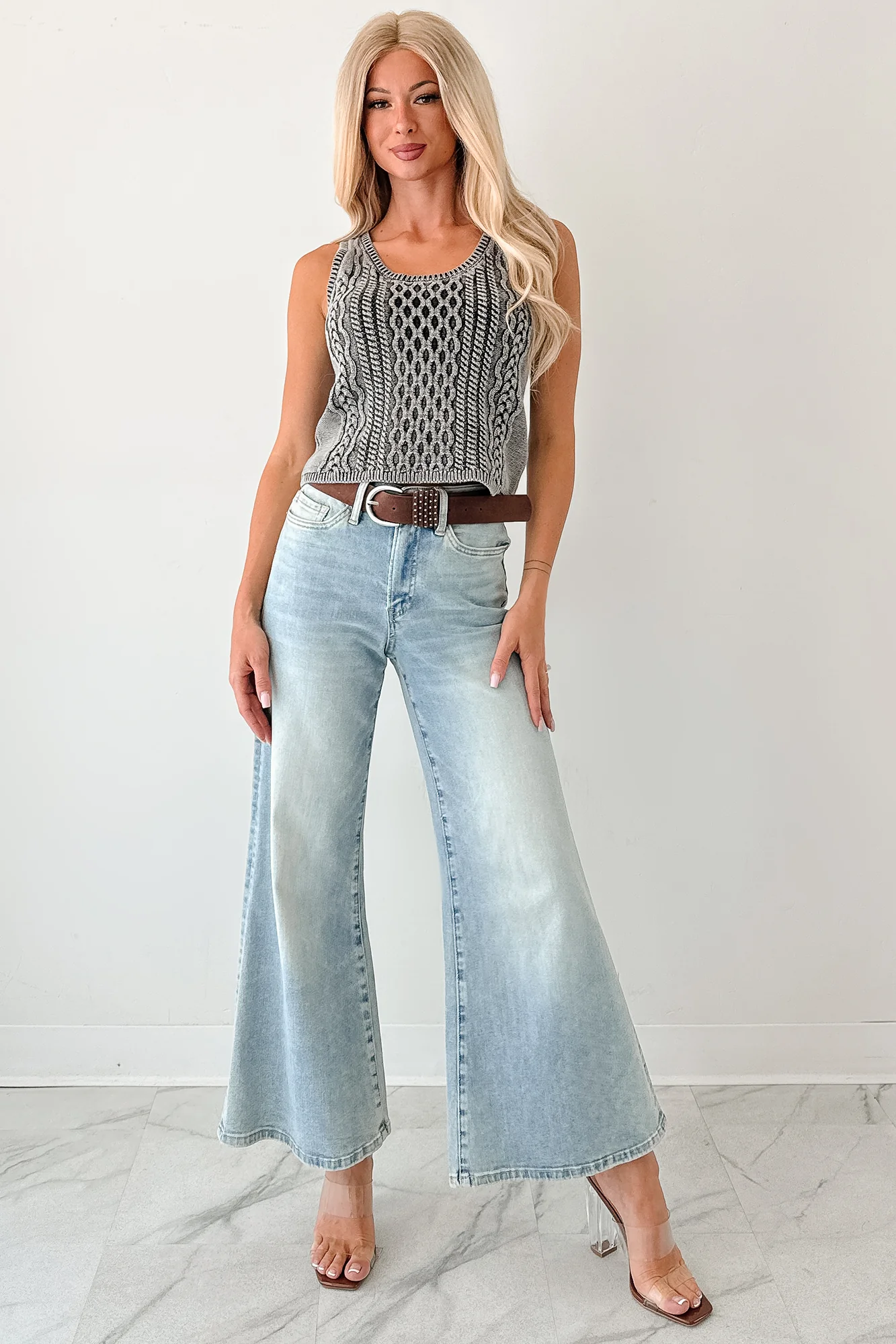 Prioritizing Peace Sleeveless Cable Knit Top (Black) - Image 6