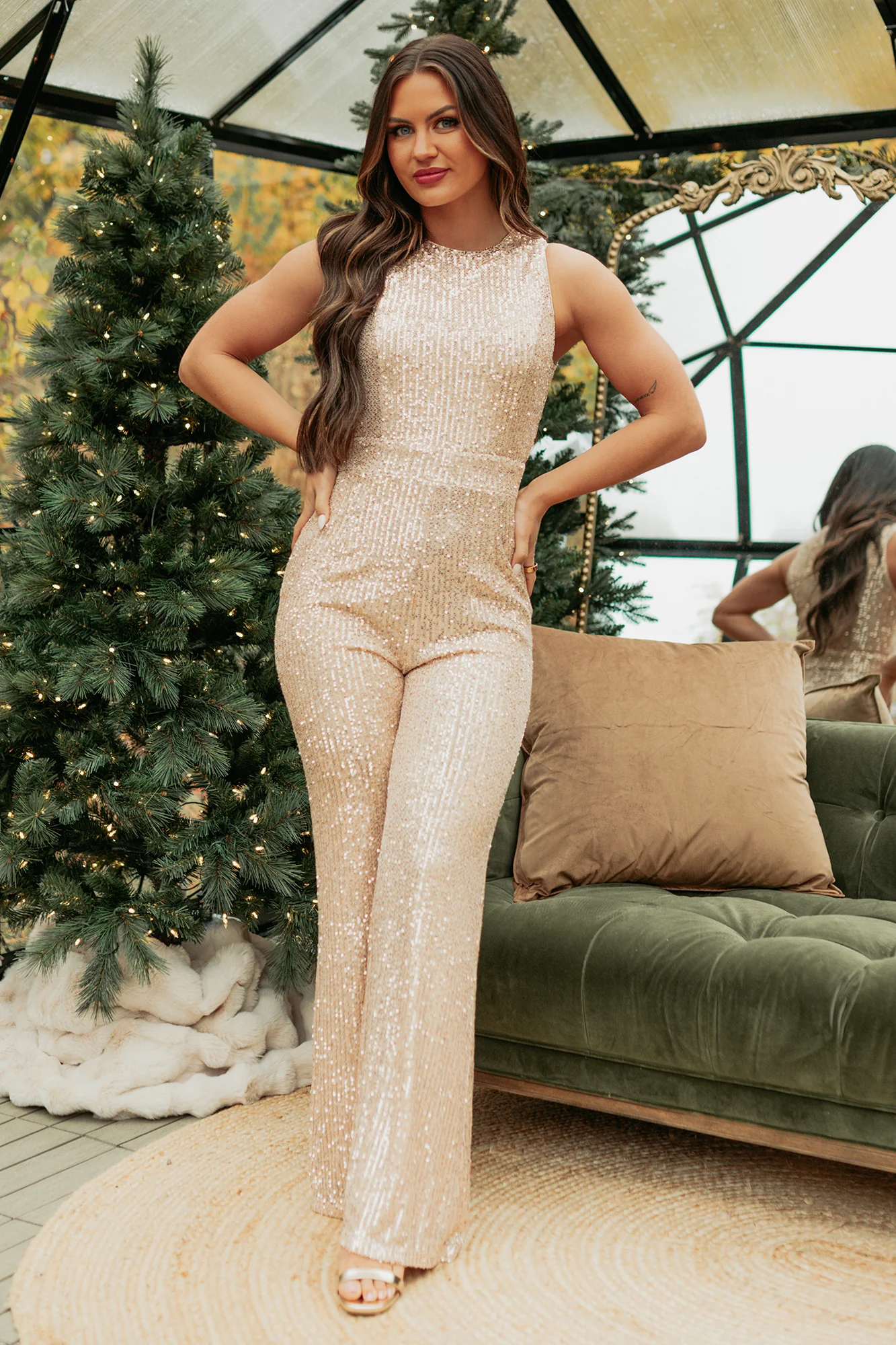 Pull It Together Sequin Sleeveless Wide Leg Jumpsuit (Rose Gold) - Image 5