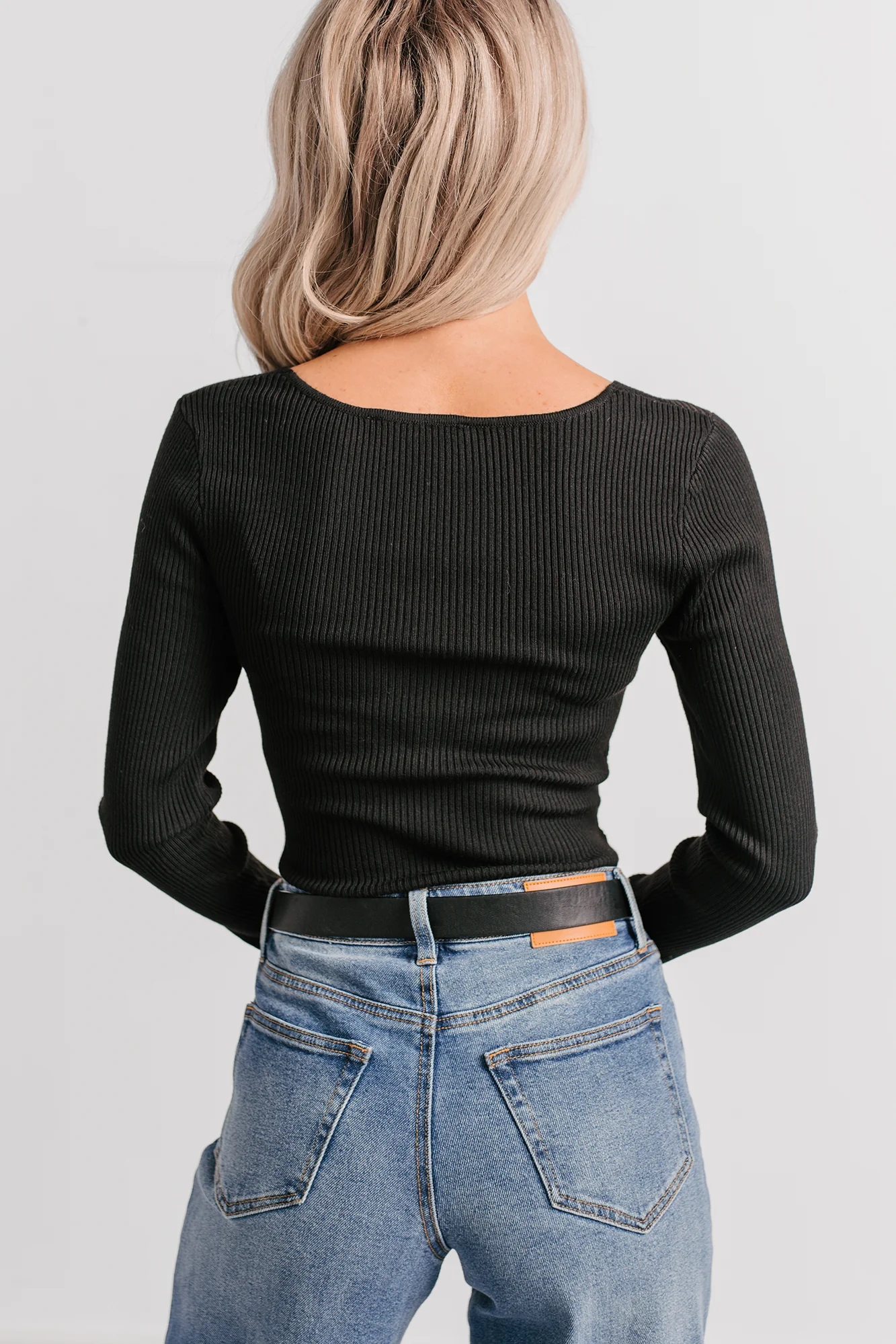 Pure Balance Long Sleeve Ribbed Bodysuit (Black) - Image 5