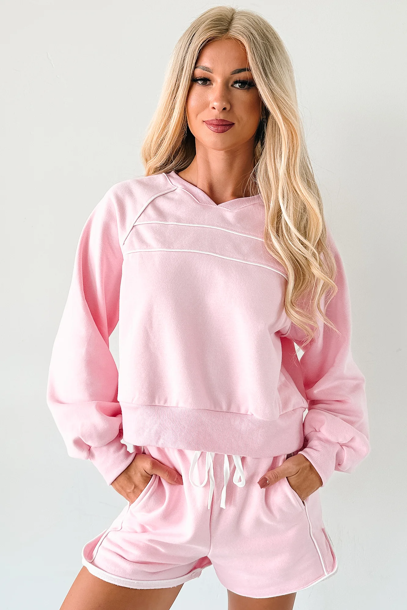 Pure Comfort Two Piece Lounge Set (Pink/White) - Image 3
