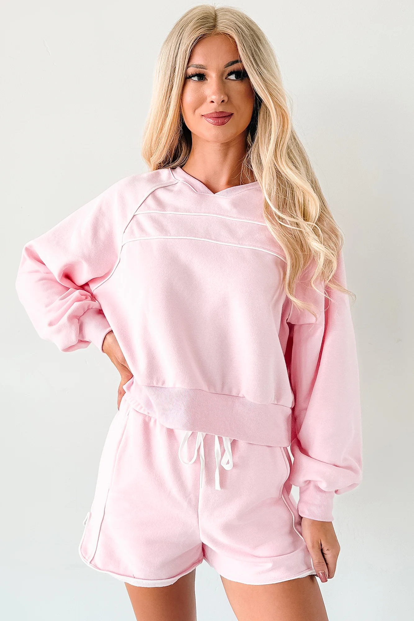 Pure Comfort Two Piece Lounge Set (Pink/White) - Image 6