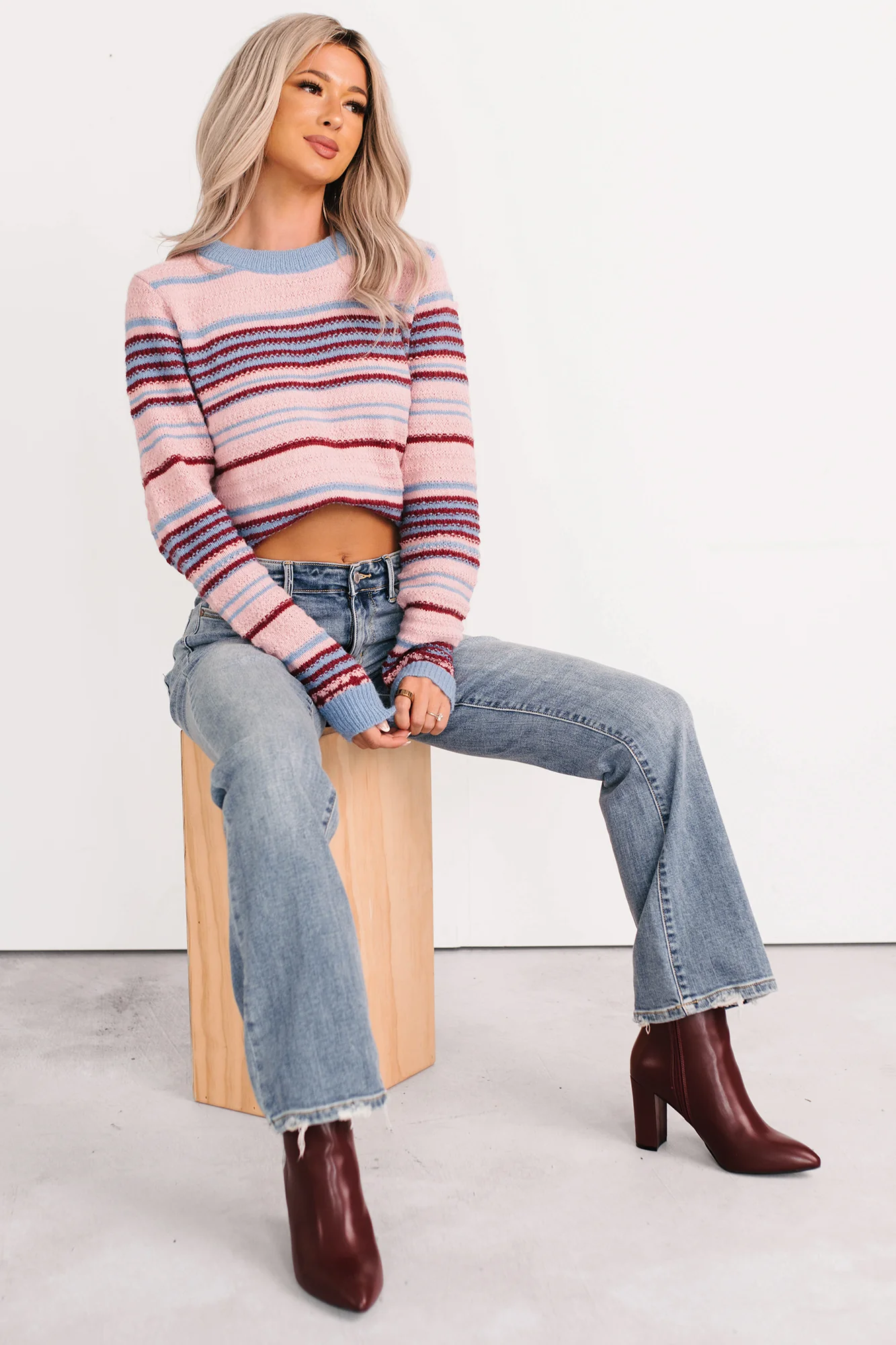 Pure Sunshine Striped Knit Sweater (Pink/Blue/Wine) - Image 10