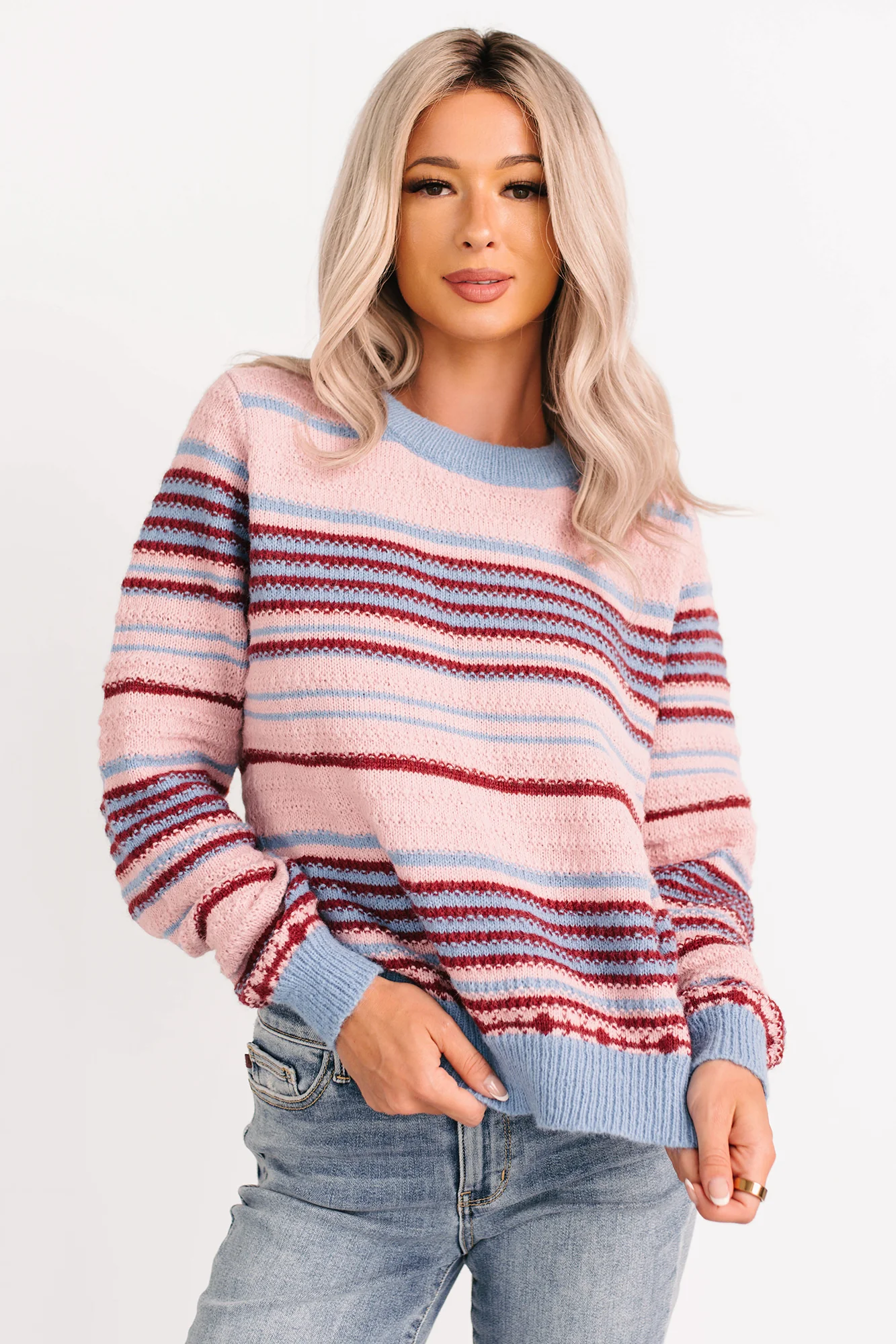 Pure Sunshine Striped Knit Sweater (Pink/Blue/Wine) - Image 13