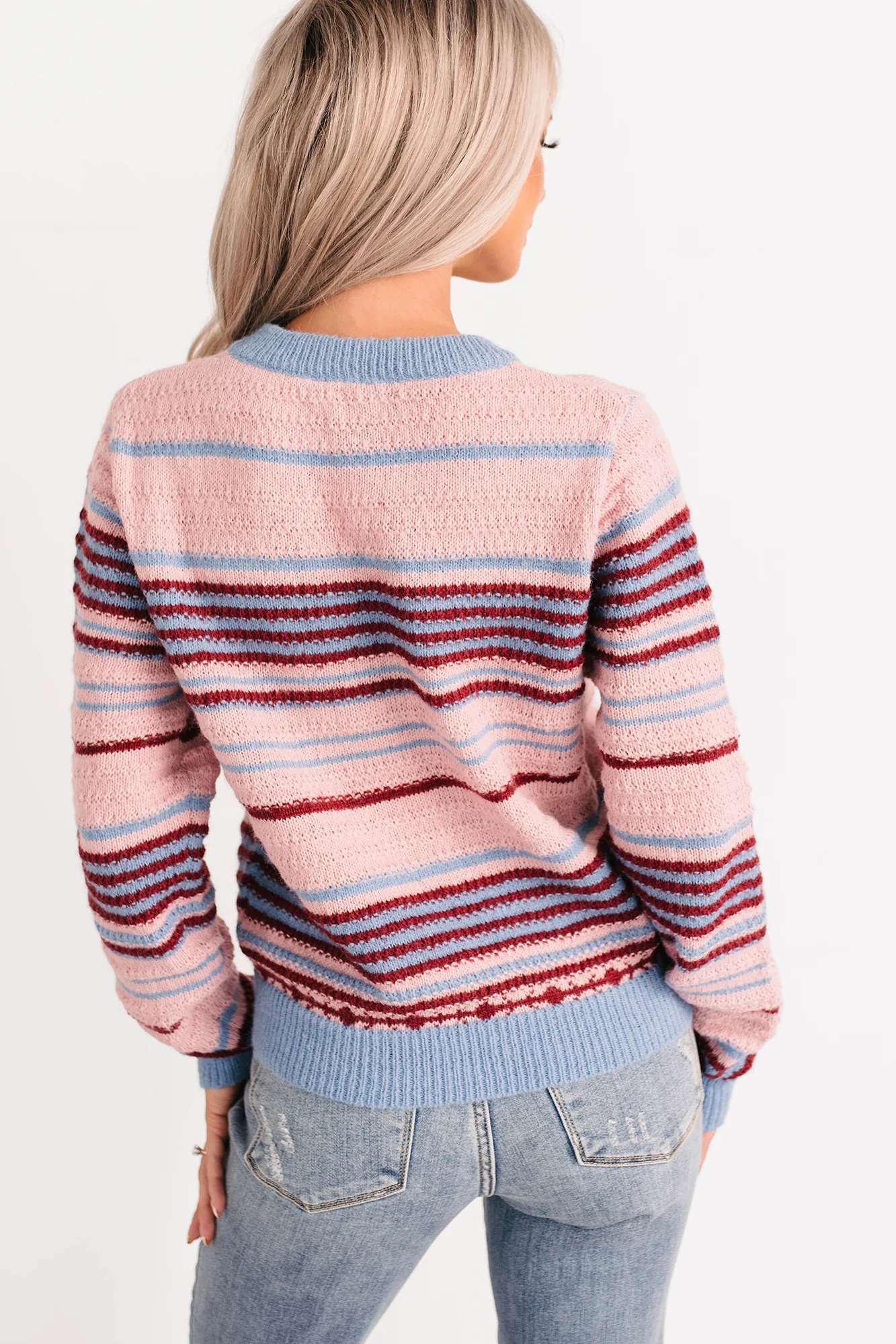 Pure Sunshine Striped Knit Sweater (Pink/Blue/Wine) - Image 4