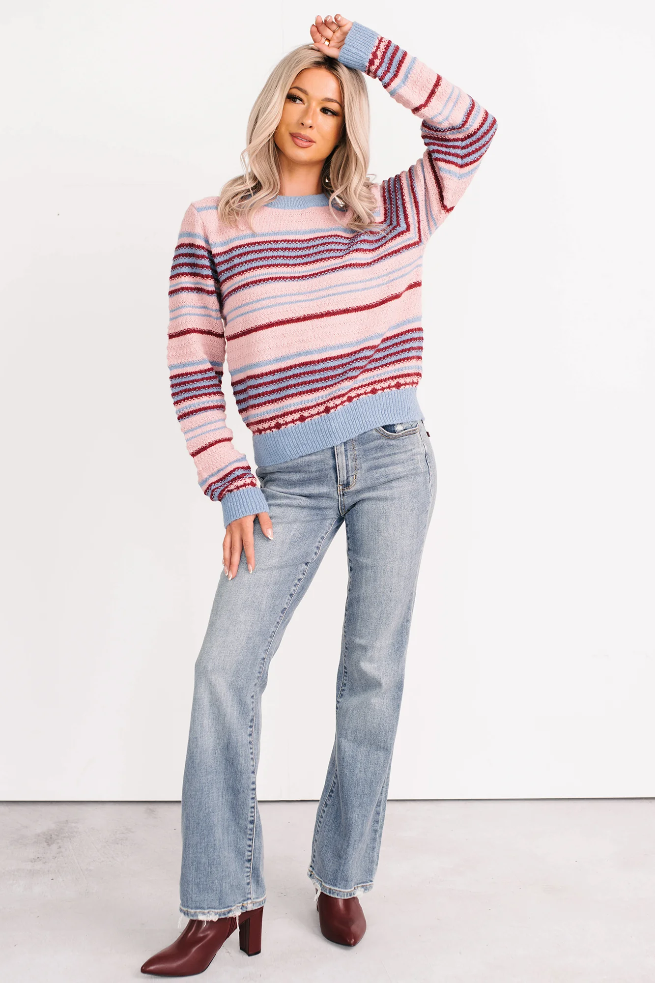 Pure Sunshine Striped Knit Sweater (Pink/Blue/Wine) - Image 6