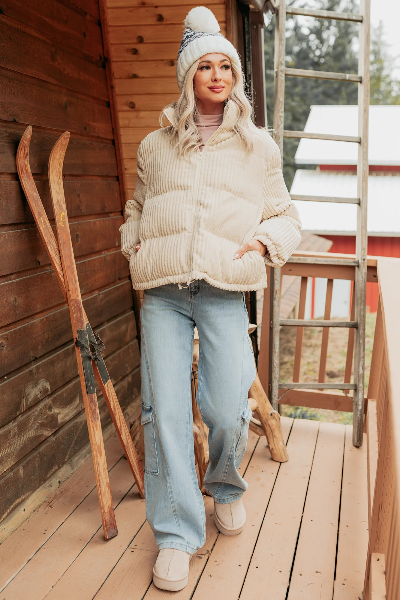 Purely Casual Corduroy Puffer Jacket (Cream) - Image 6