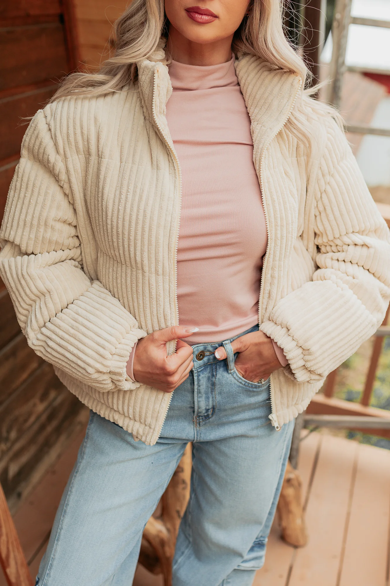 Purely Casual Corduroy Puffer Jacket (Cream) - Image 7