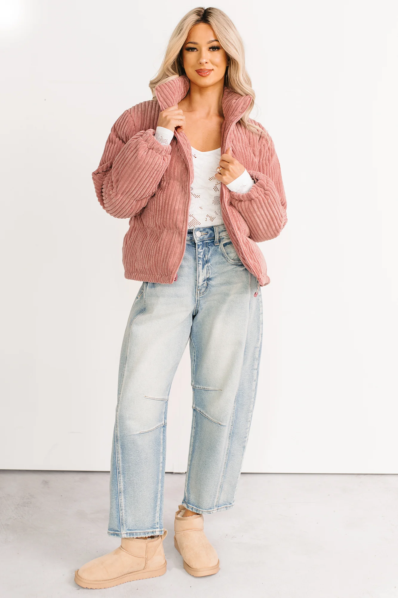 Purely Casual Corduroy Puffer Jacket (Mauve) - Image 2