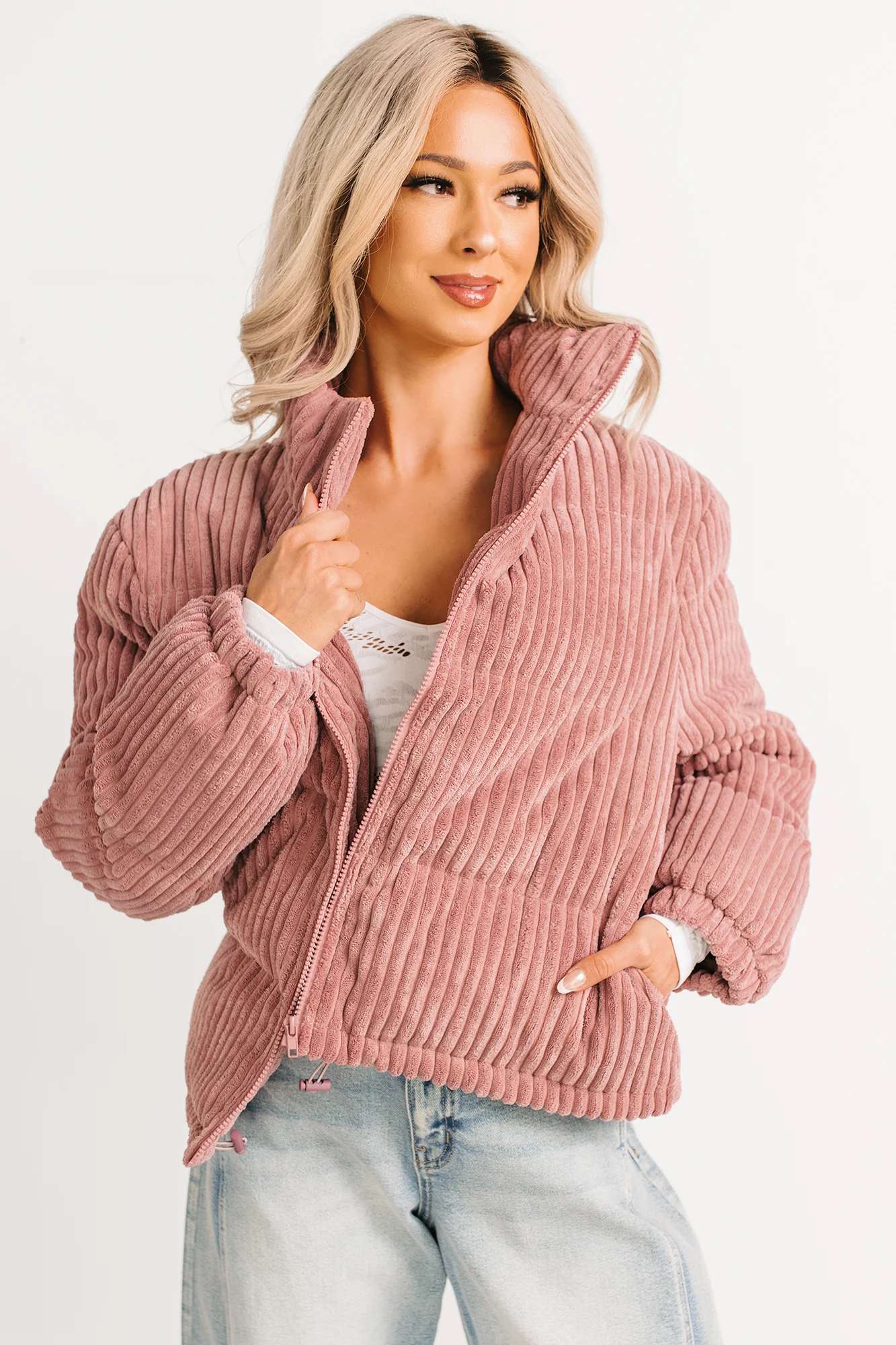 Purely Casual Corduroy Puffer Jacket (Mauve) - Image 3