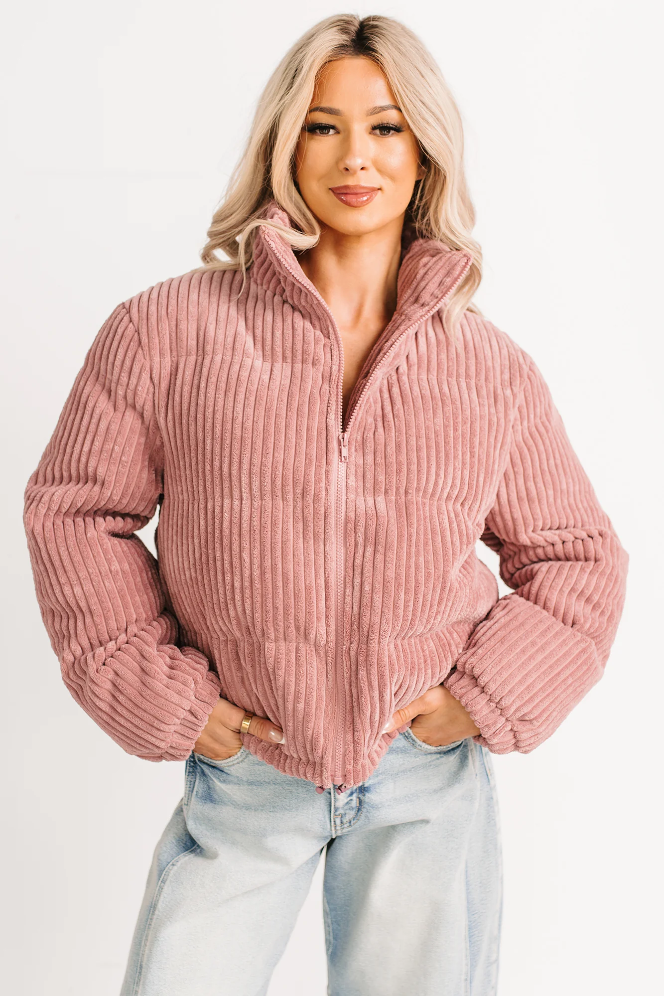 Purely Casual Corduroy Puffer Jacket (Mauve) - Image 4