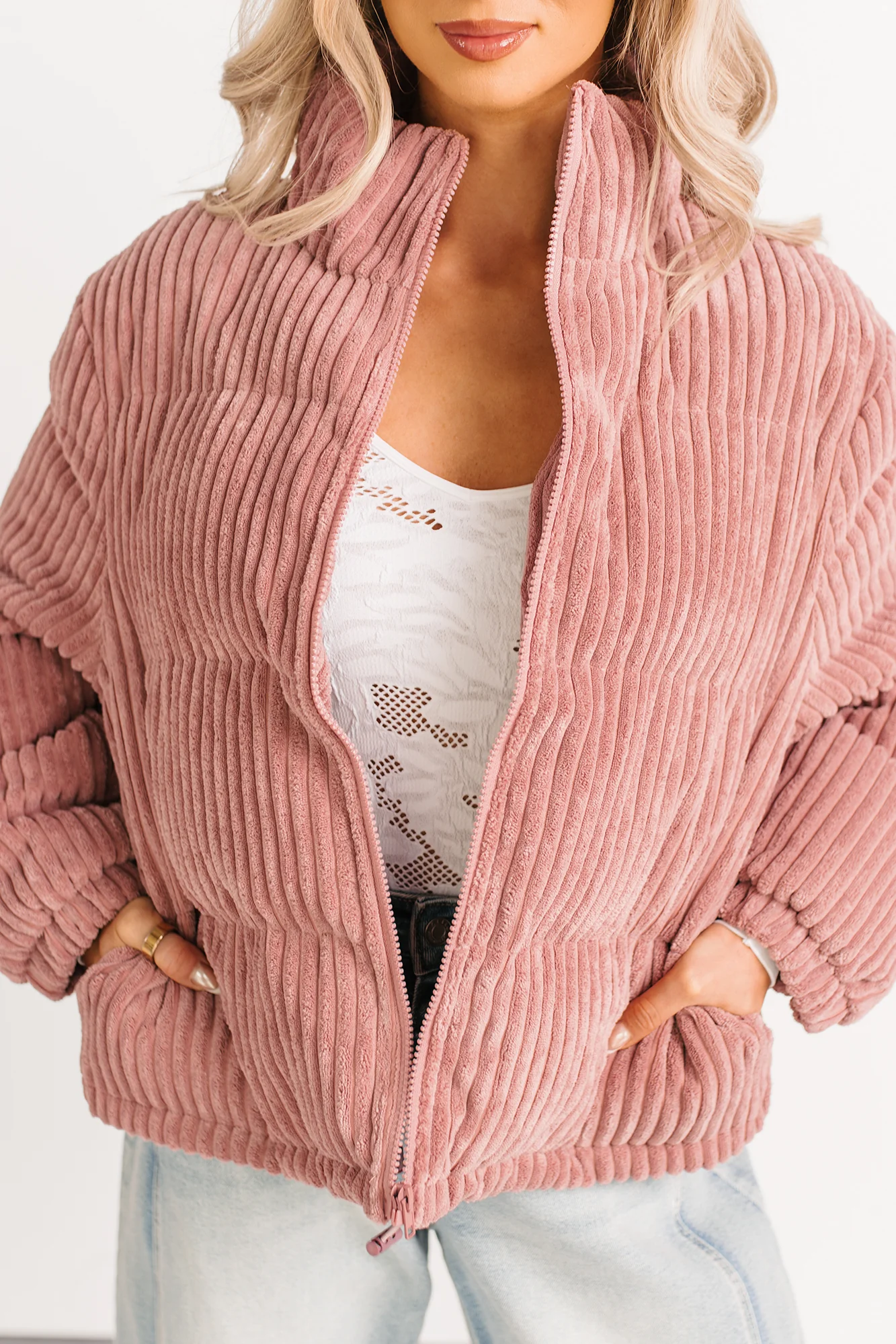 Purely Casual Corduroy Puffer Jacket (Mauve) - Image 5