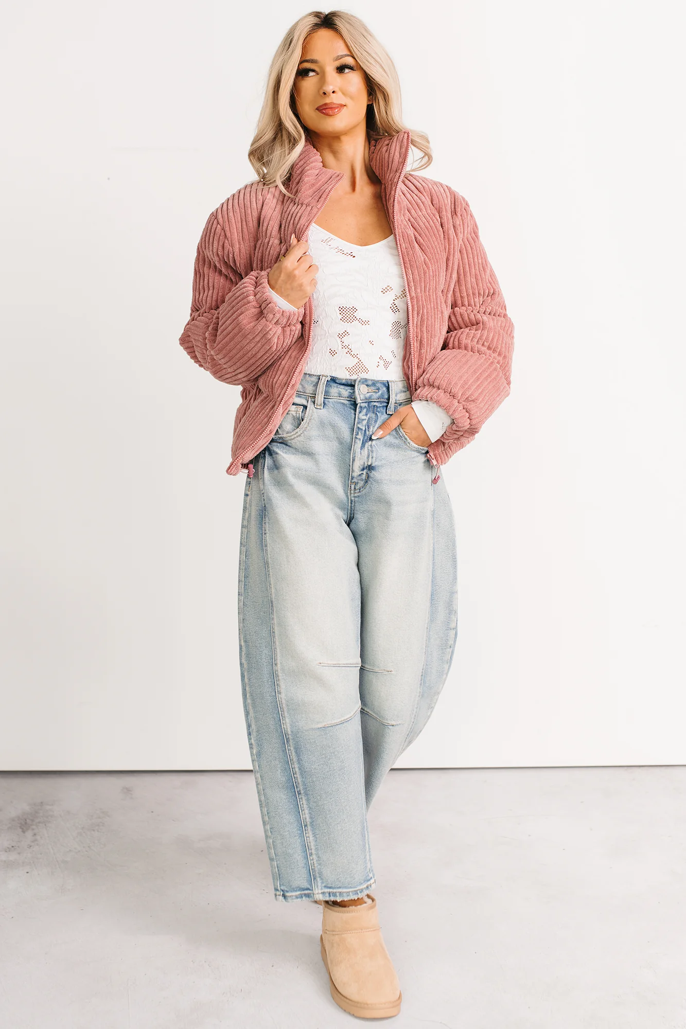 Purely Casual Corduroy Puffer Jacket (Mauve) - Image 7