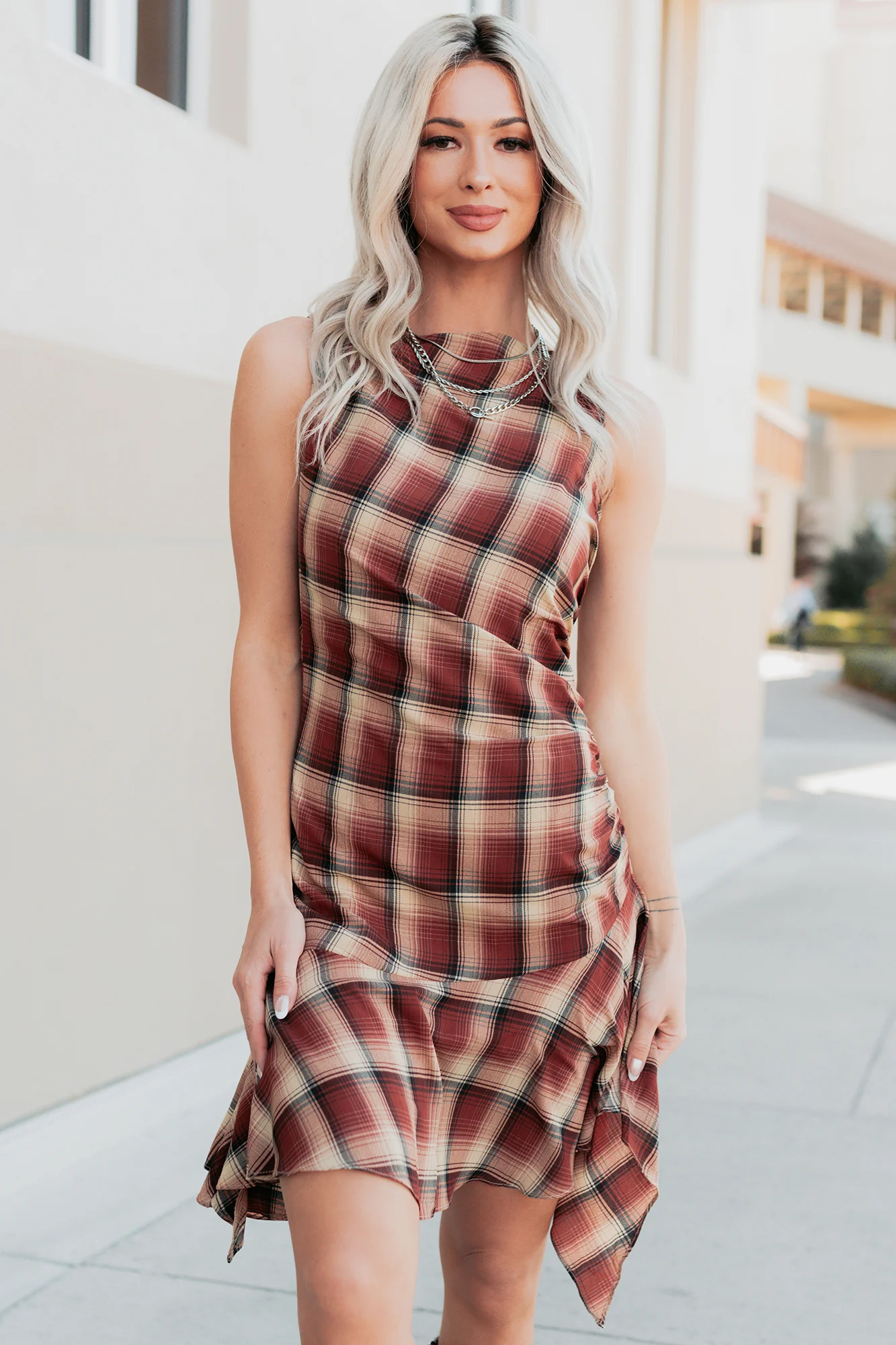 Purely Hers Sleeveless Plaid Mini Dress (Rust Plaid) - Image 10