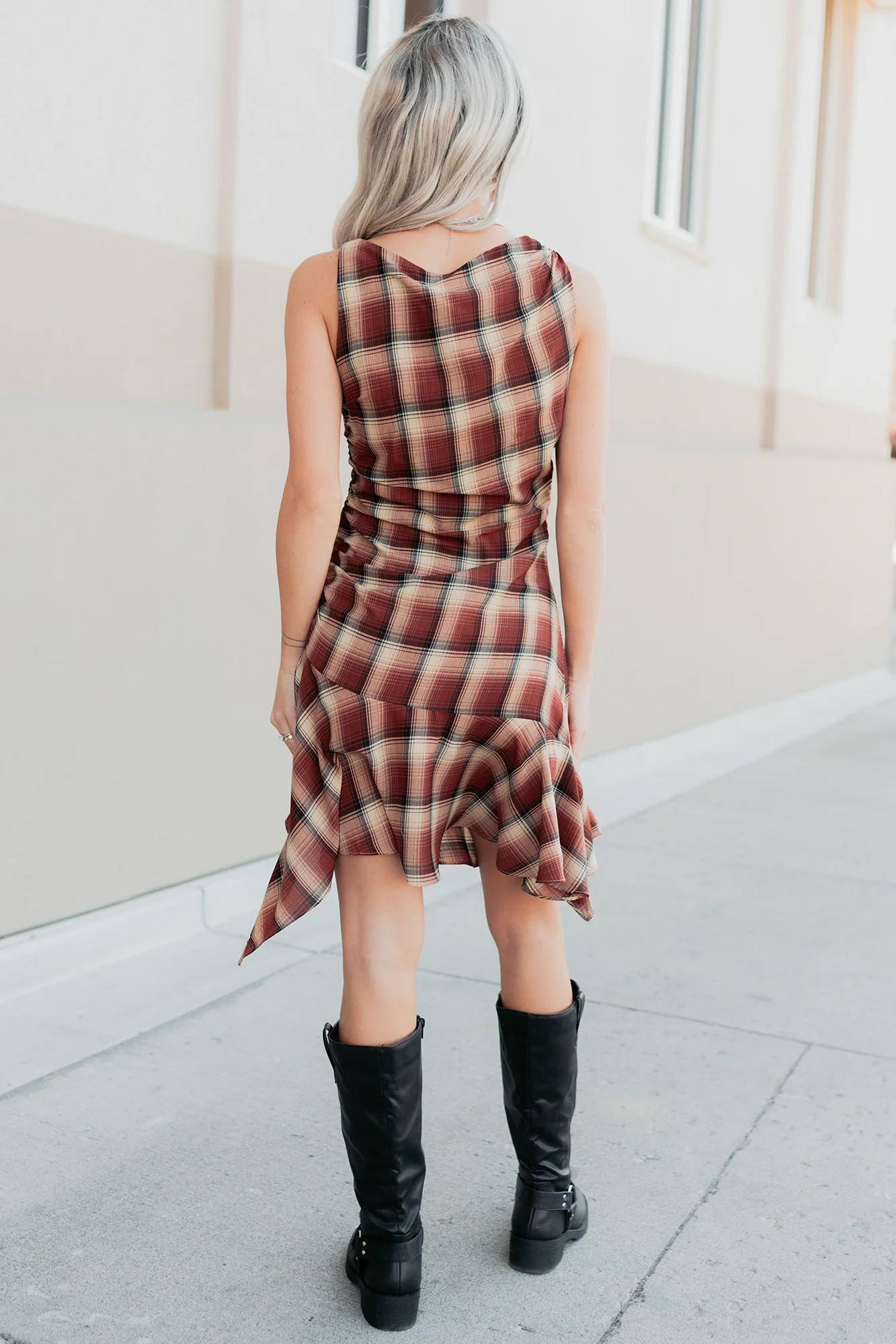 Purely Hers Sleeveless Plaid Mini Dress (Rust Plaid) - Image 5
