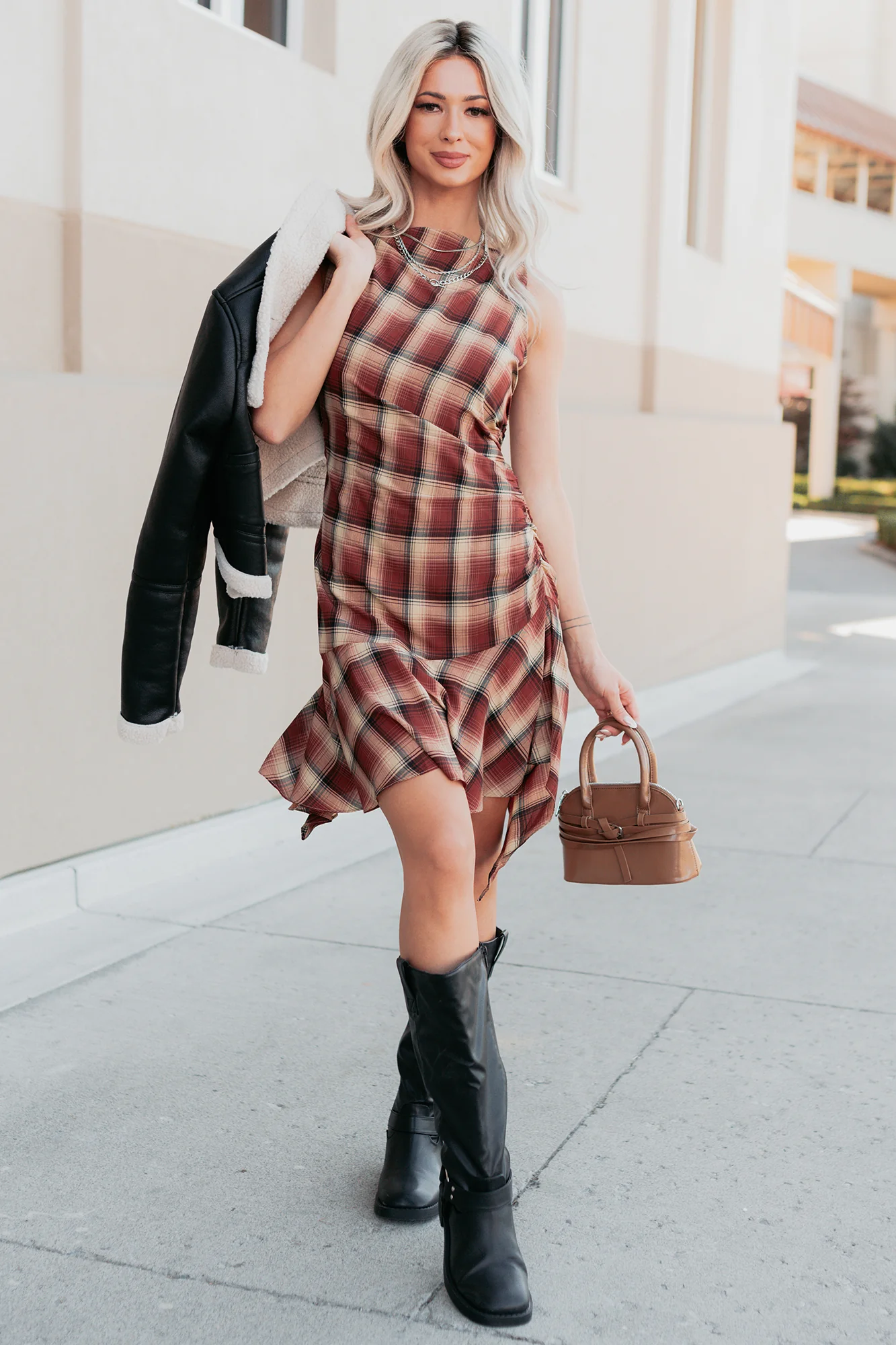 Purely Hers Sleeveless Plaid Mini Dress (Rust Plaid) - Image 6