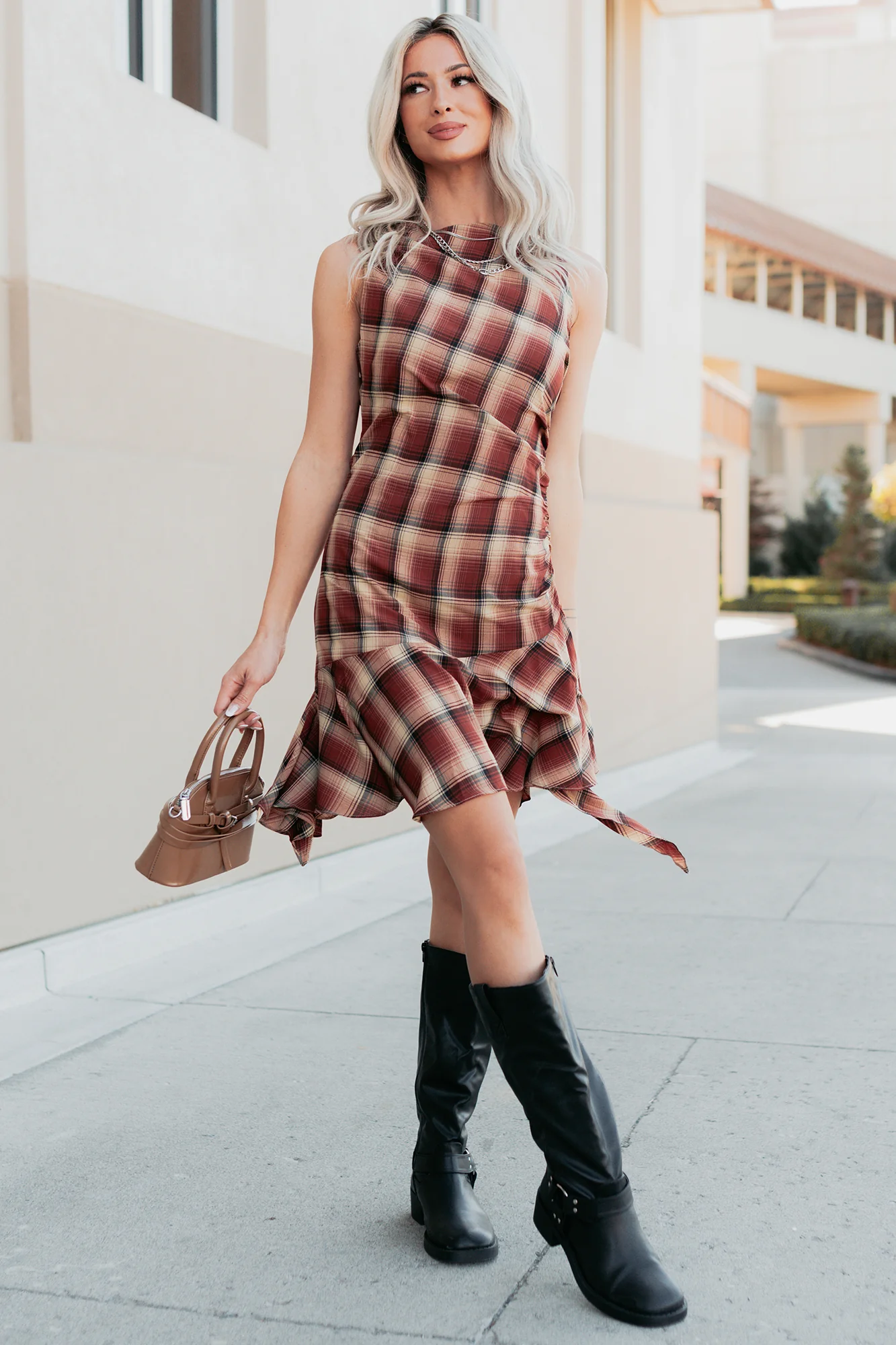 Purely Hers Sleeveless Plaid Mini Dress (Rust Plaid) - Image 8