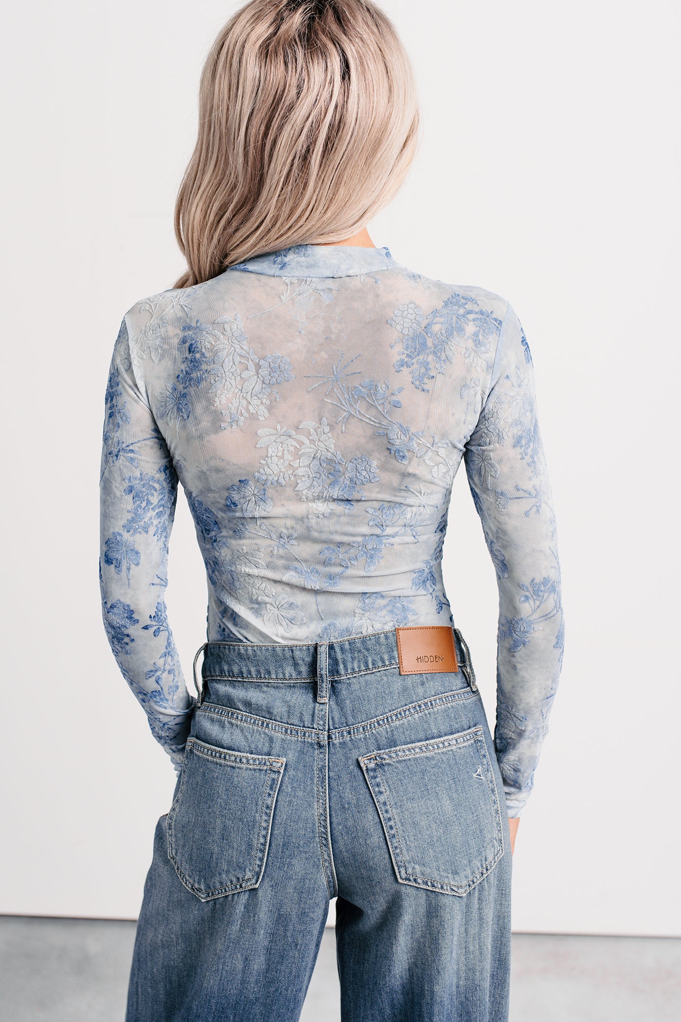 Purely Pretty Floral Print Mesh Bodysuit (Blue) - Image 4