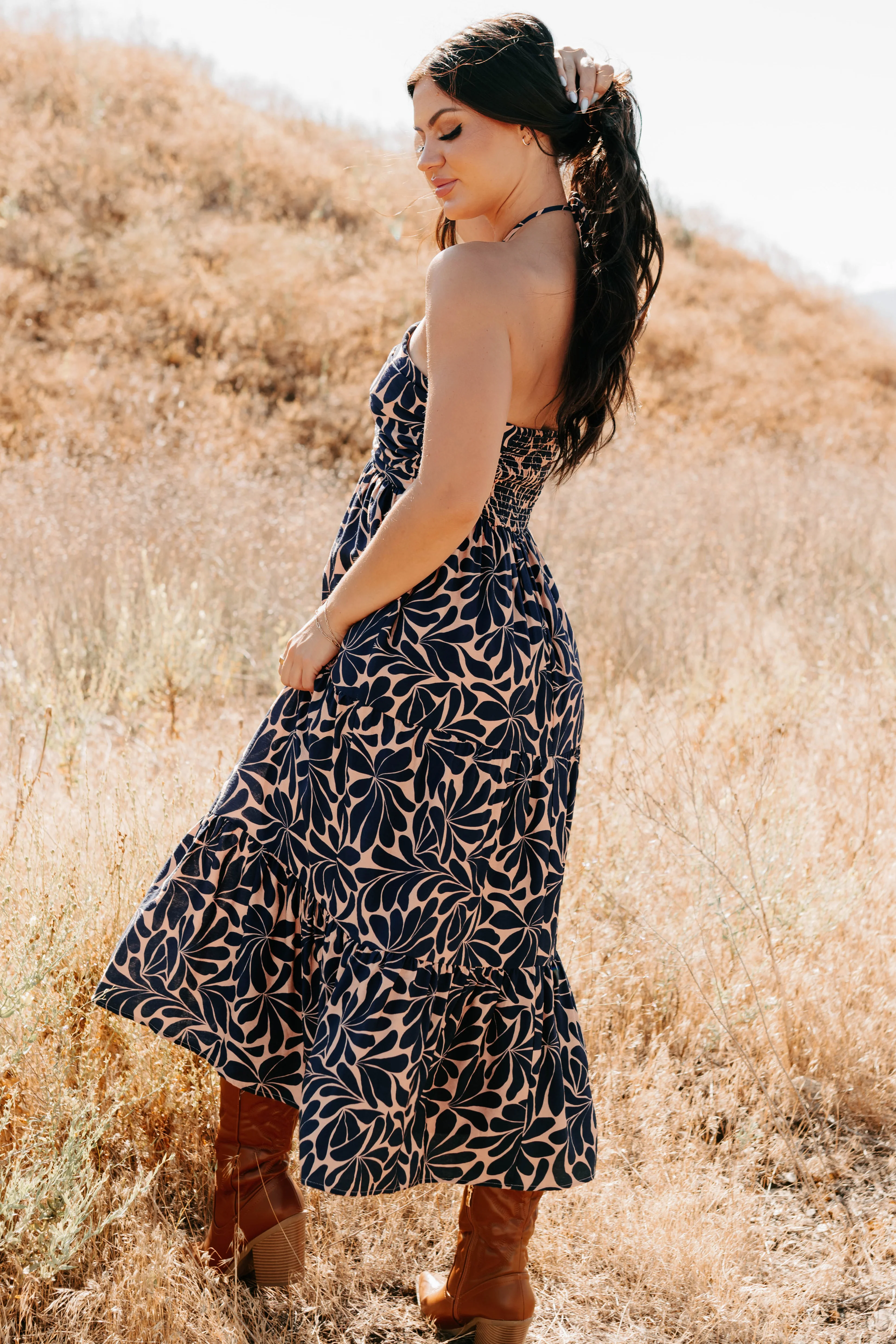 Purpose Driven Printed Halter Midi Dress (Navy/Clay) - Image 2