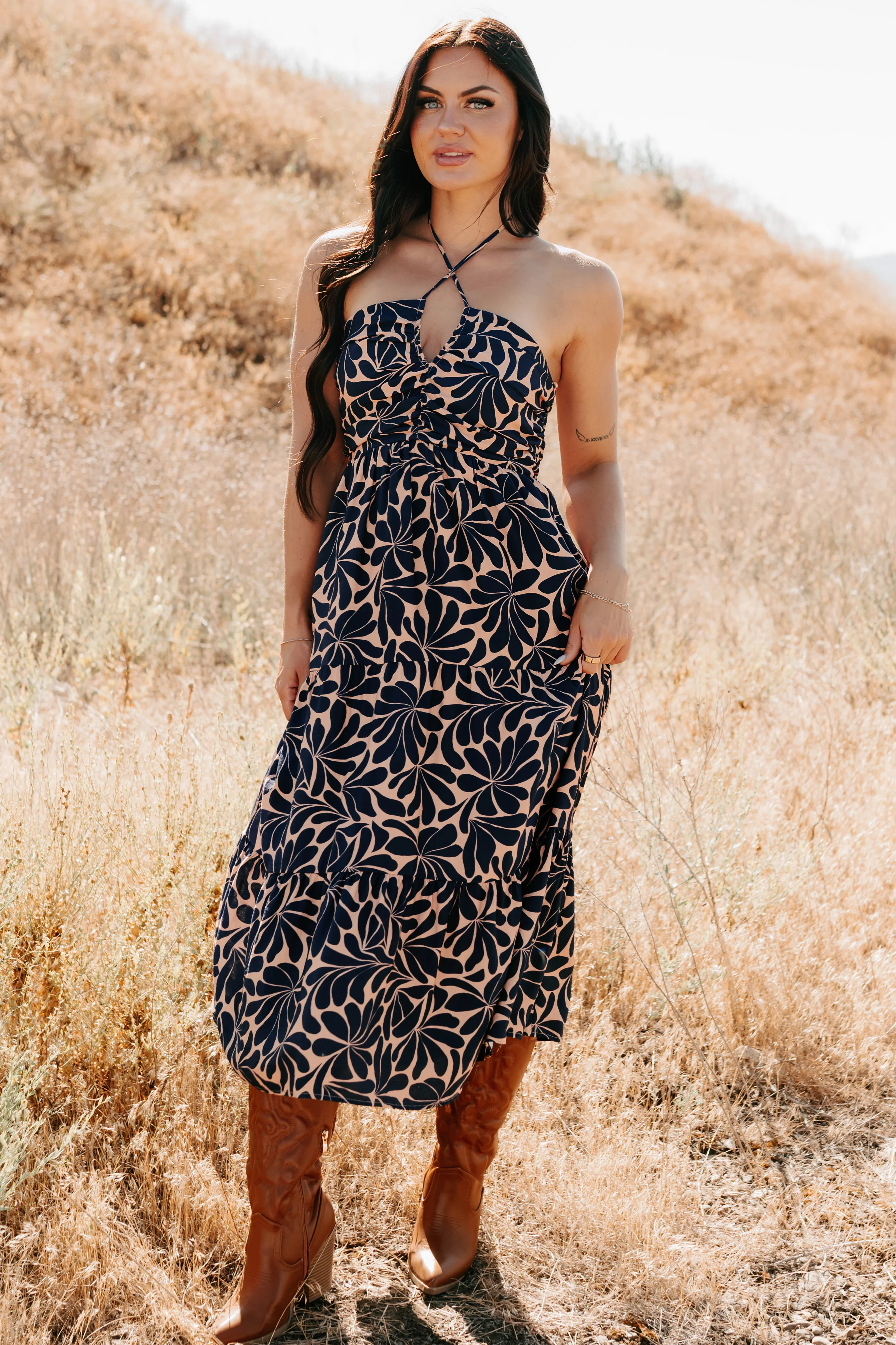 Purpose Driven Printed Halter Midi Dress (Navy/Clay) - Image 4