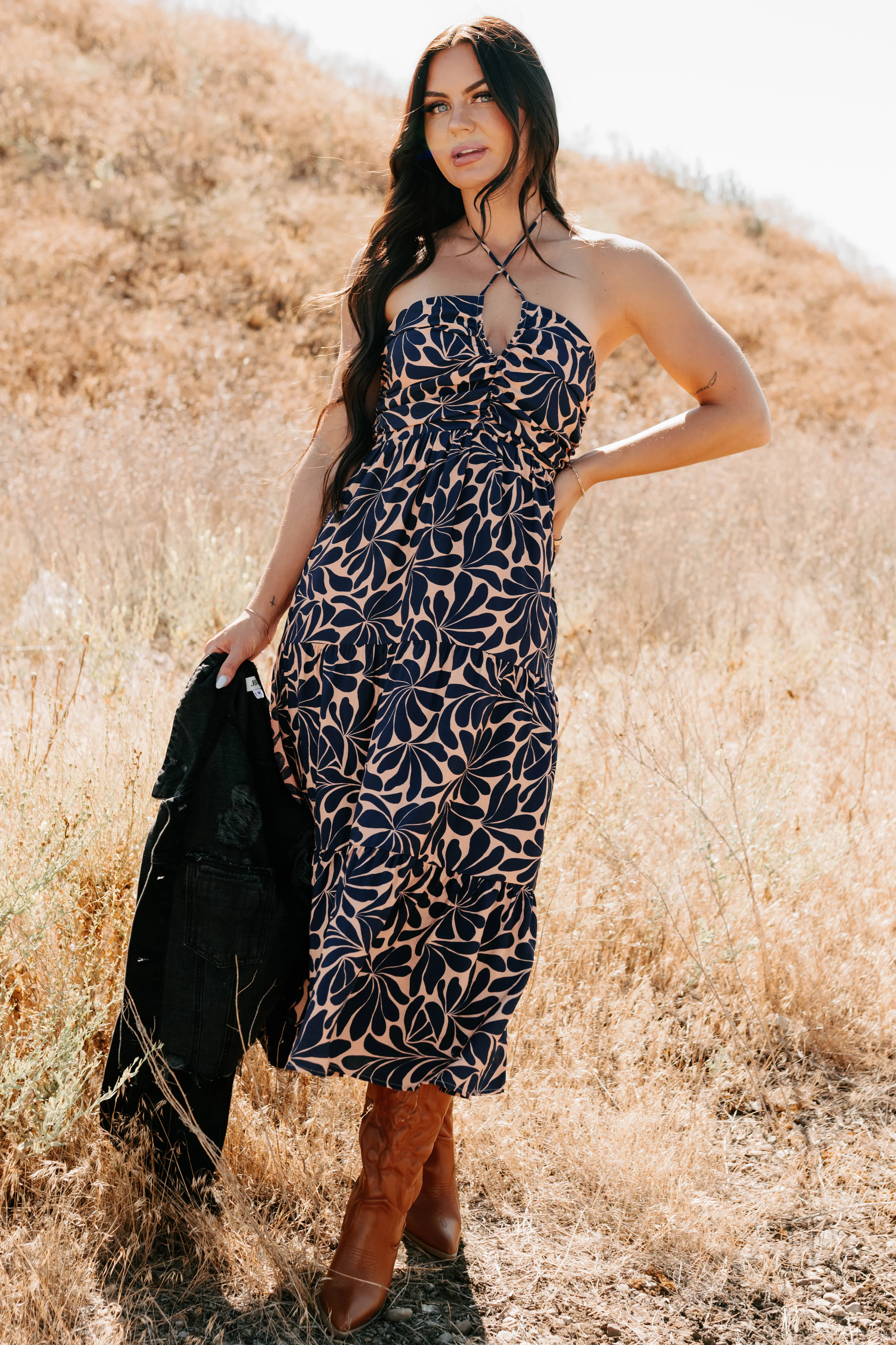 Purpose Driven Printed Halter Midi Dress (Navy/Clay) - Image 5