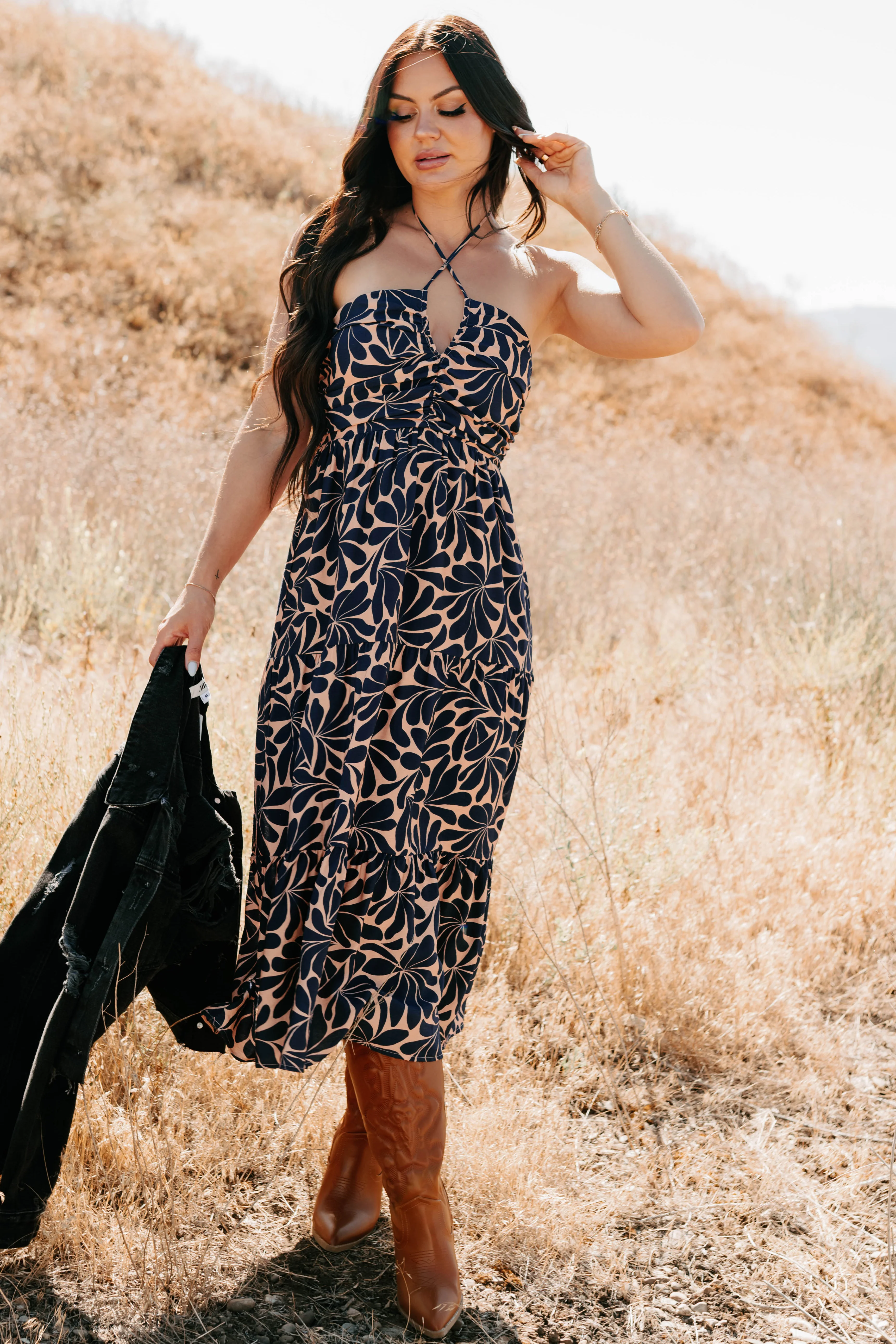 Purpose Driven Printed Halter Midi Dress (Navy/Clay) - Image 6