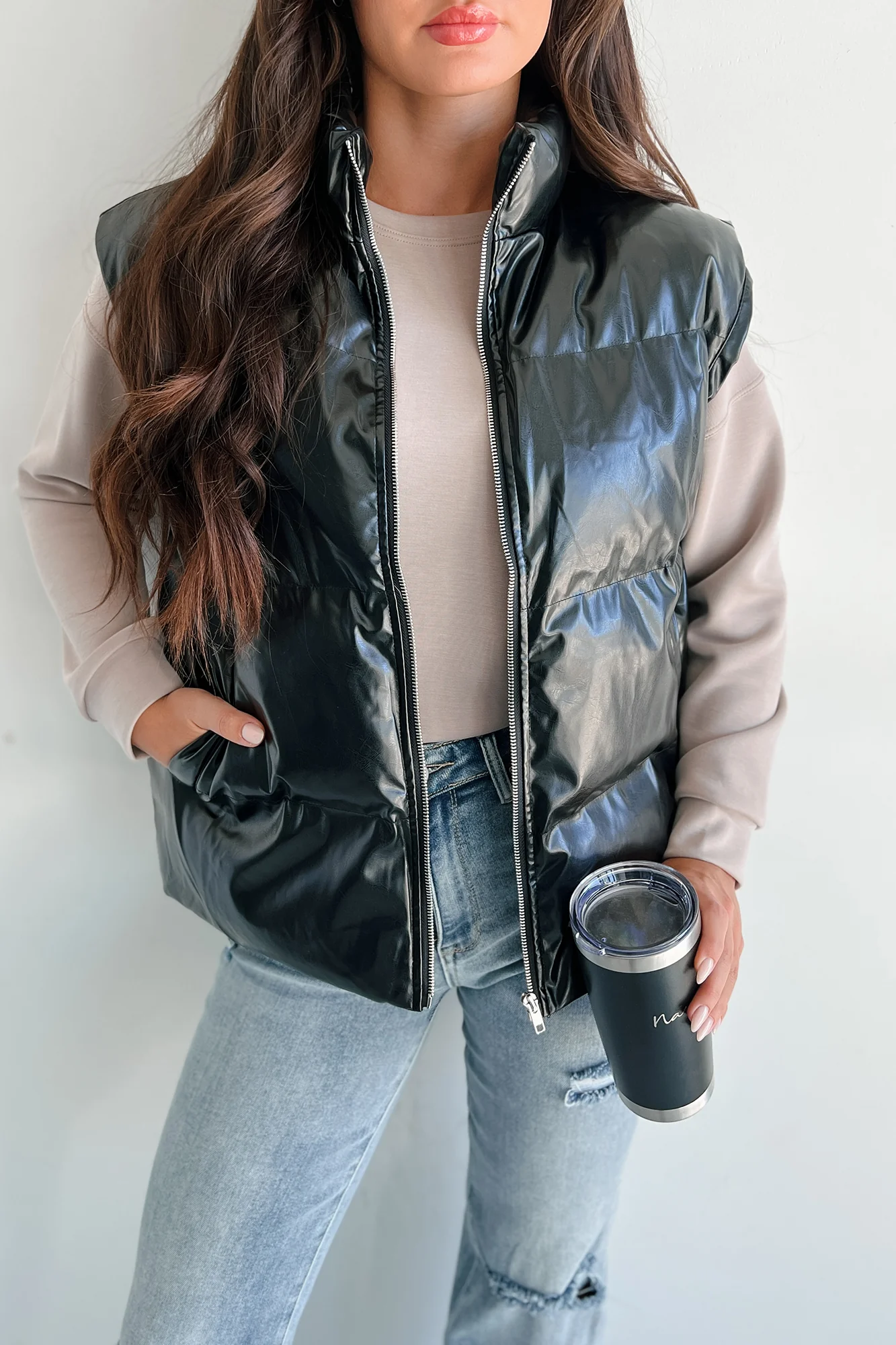 Put You In Your Place Patent Leather Puffer Vest (Black) - Image 10