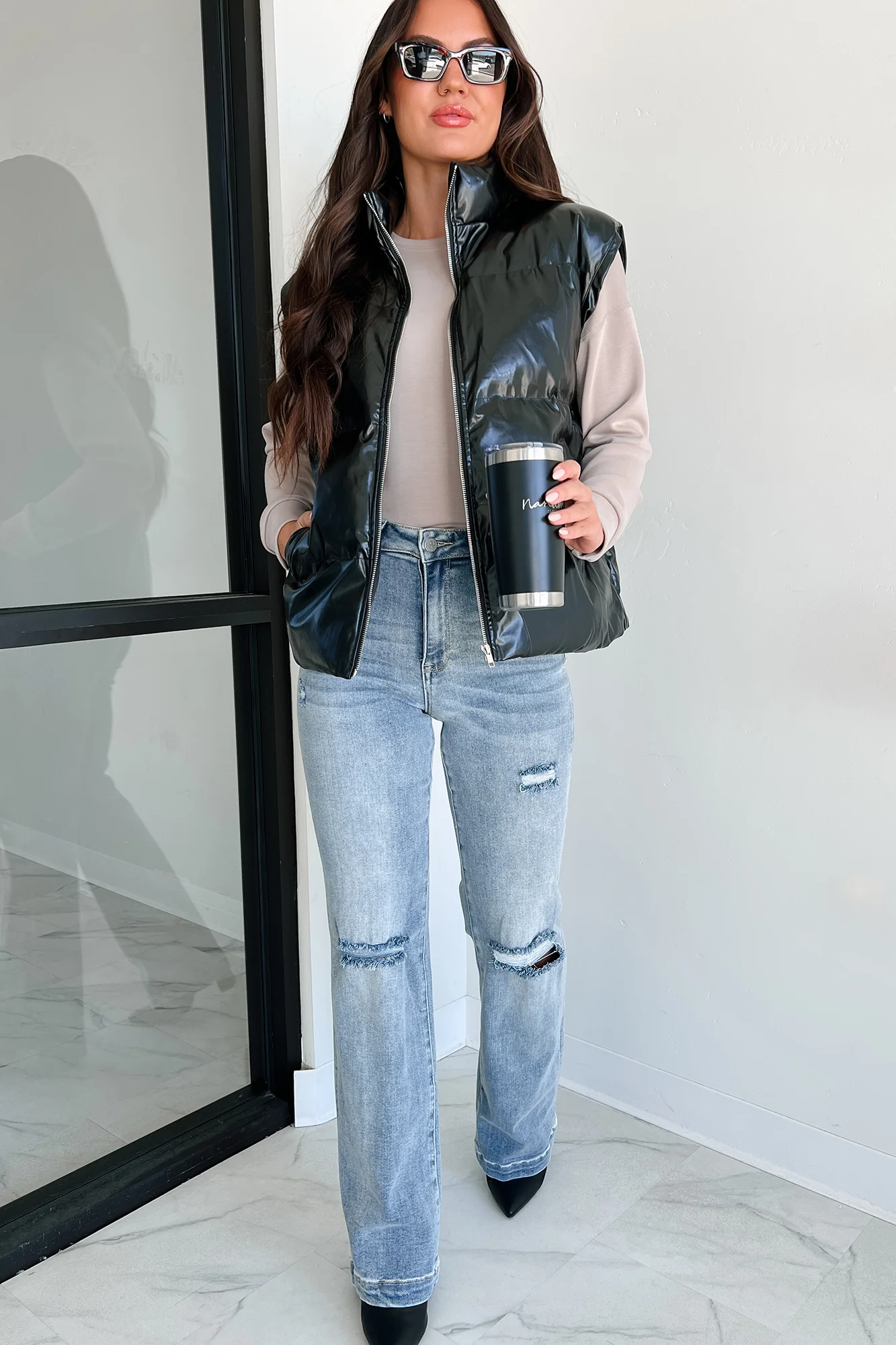 Put You In Your Place Patent Leather Puffer Vest (Black) - Image 11