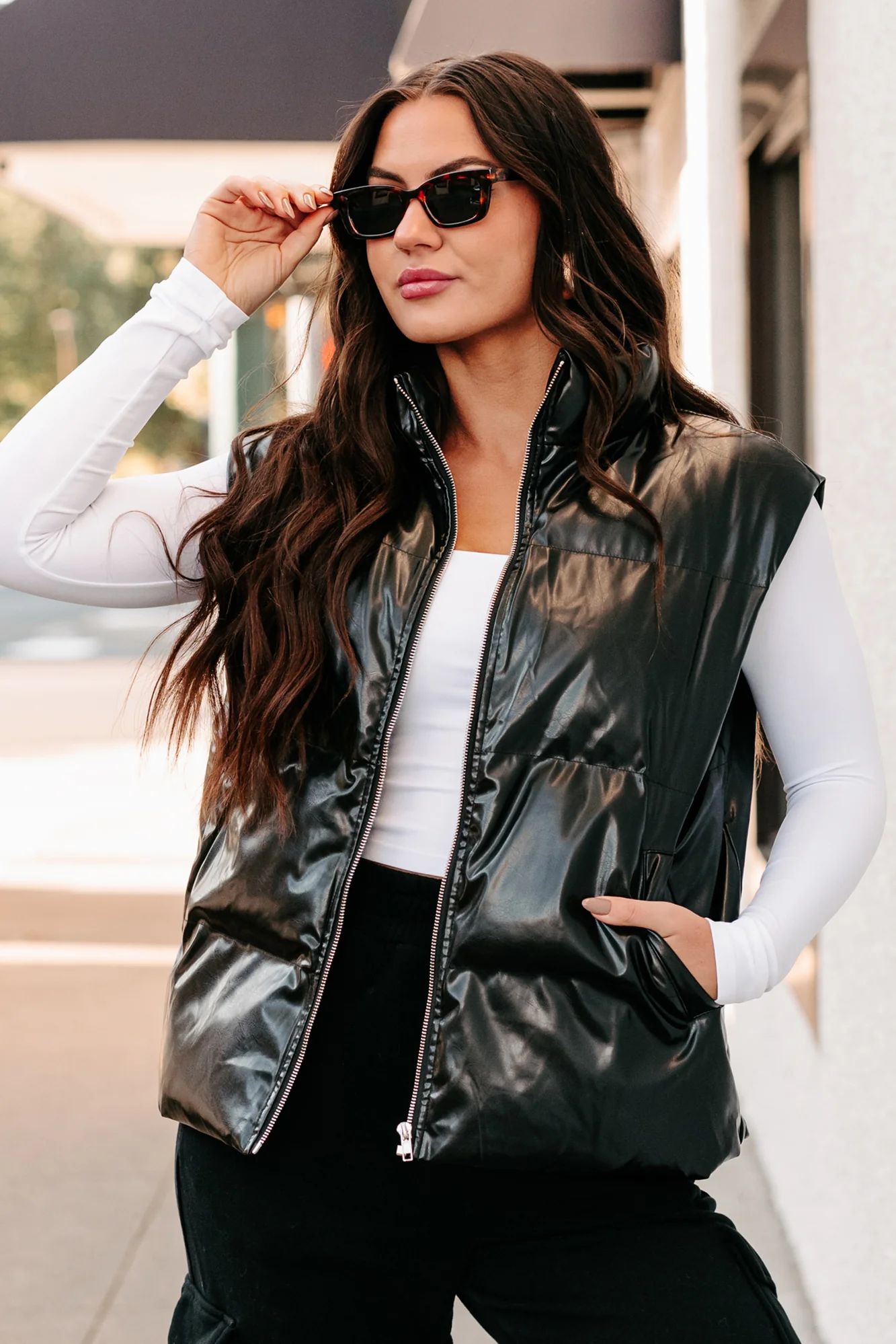Put You In Your Place Patent Leather Puffer Vest (Black) - Image 4
