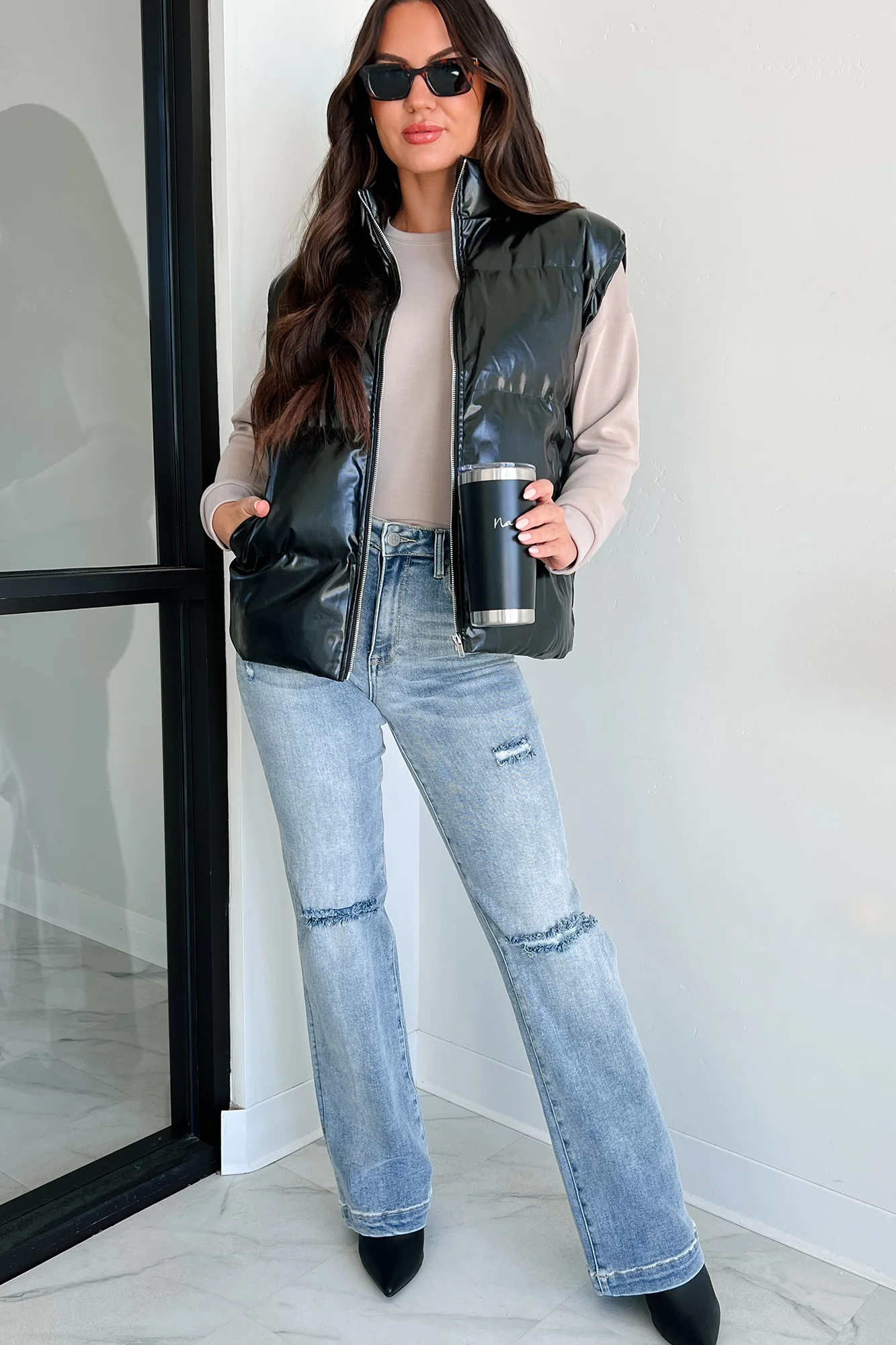 Put You In Your Place Patent Leather Puffer Vest (Black) - Image 8