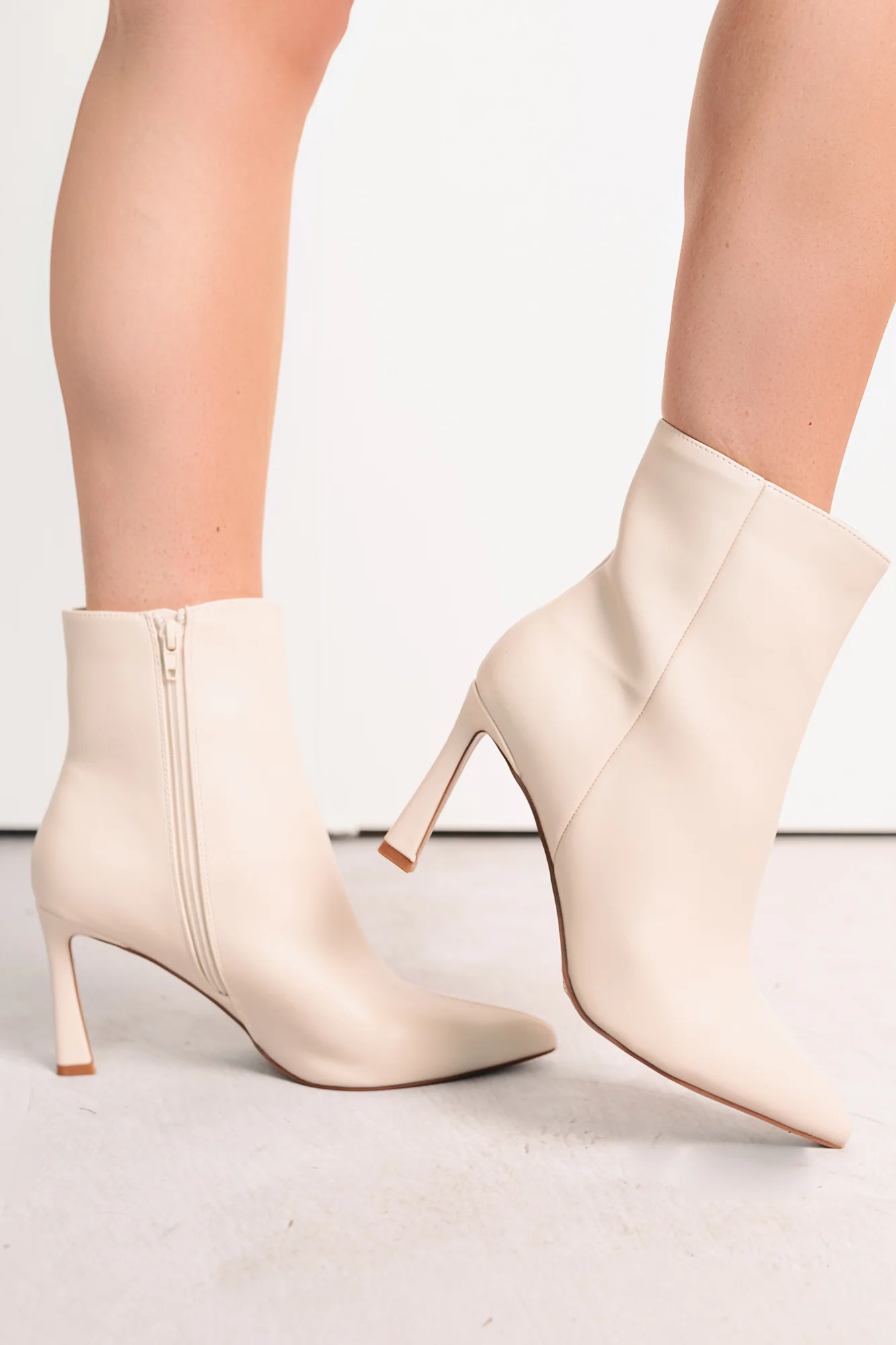 Queen Status Pointed Toe Heeled Booties (Ivory Matte) - Image 5