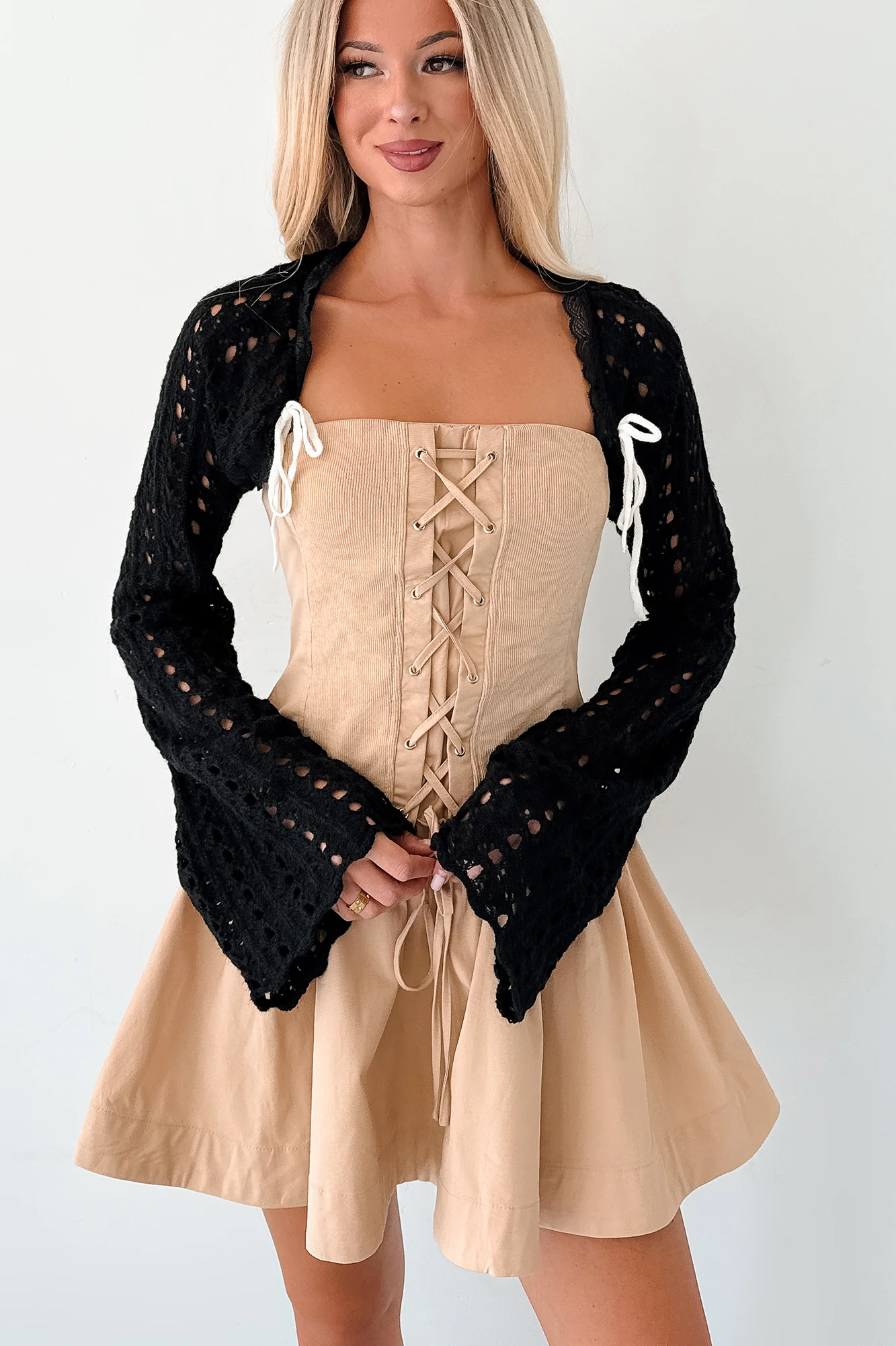 Quiet Chic Crochet Bolero Shrug (Black) - Image 2