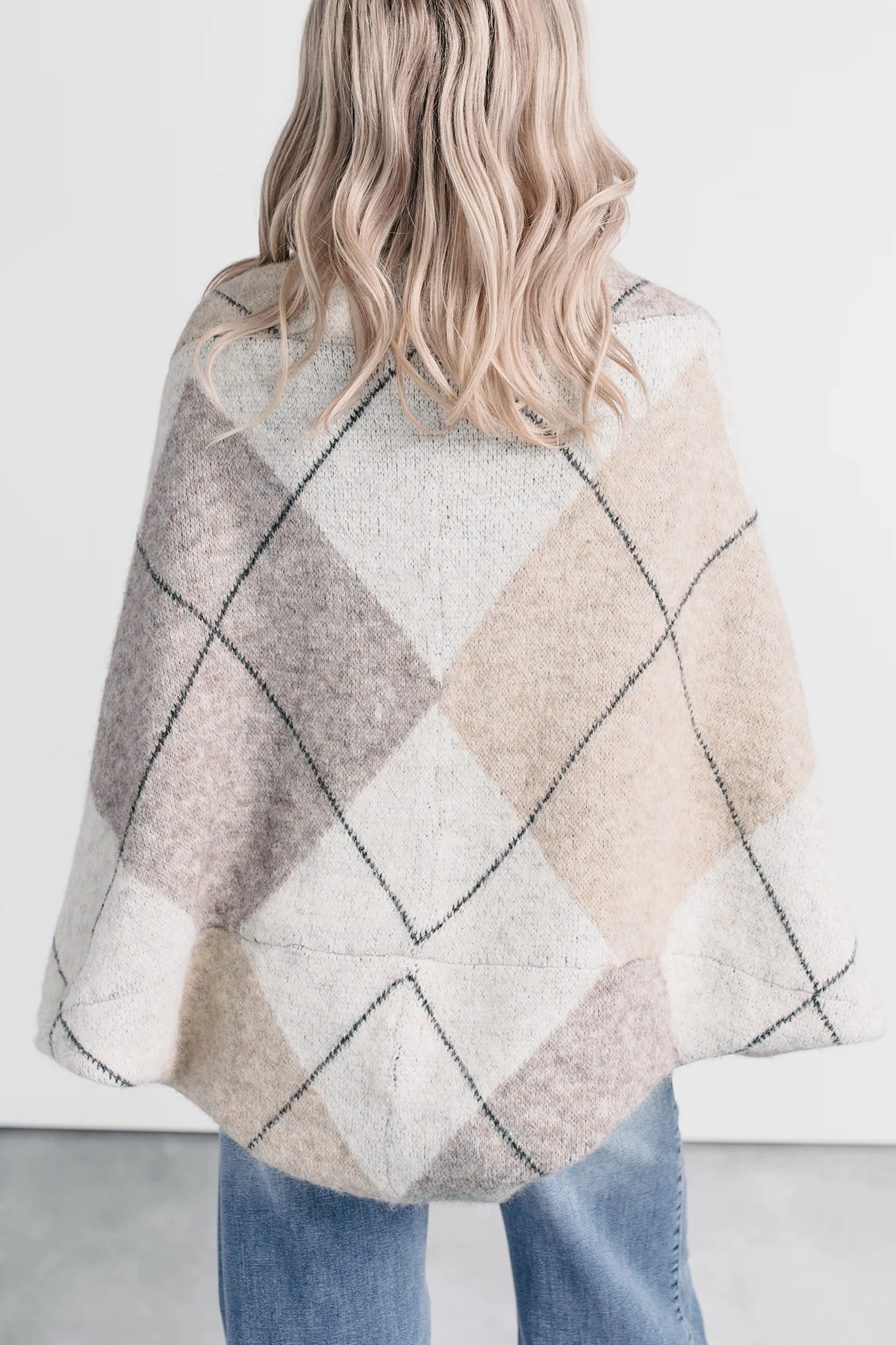 Quiet Day In Argyle Knit Shrug Cardigan (Oatmeal) - Image 2