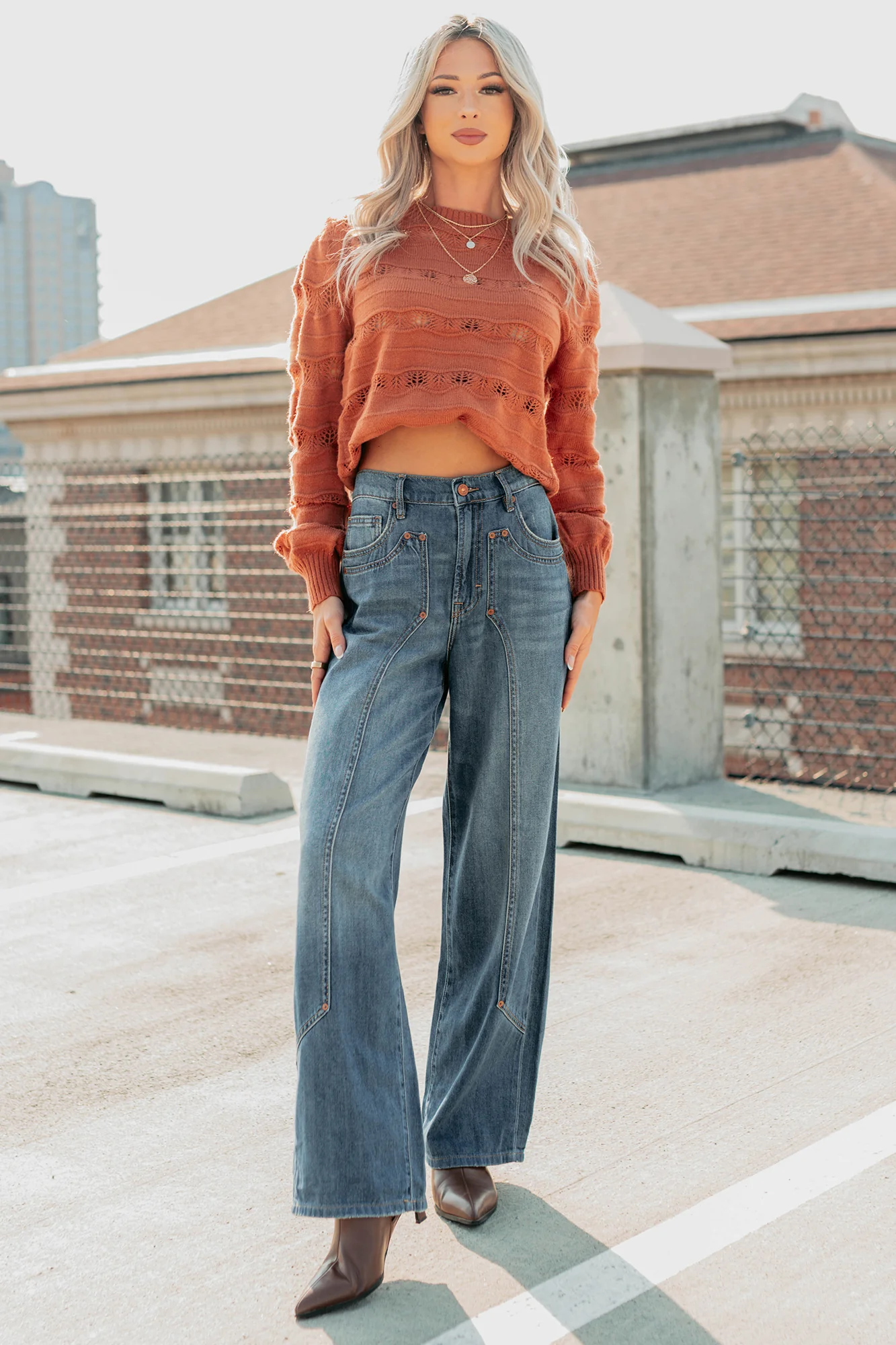 Quiet Mornings Open Knit Detailed Sweater (Terracotta) - Image 7