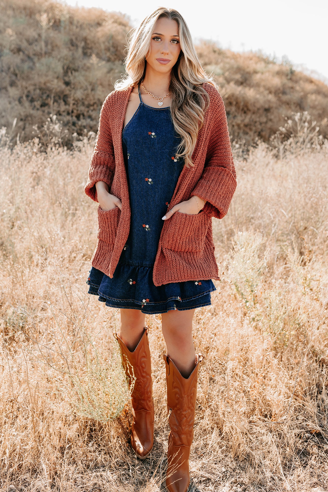 Quiet Times Cuffed Sleeve POL Cardigan (Brick) - Image 3